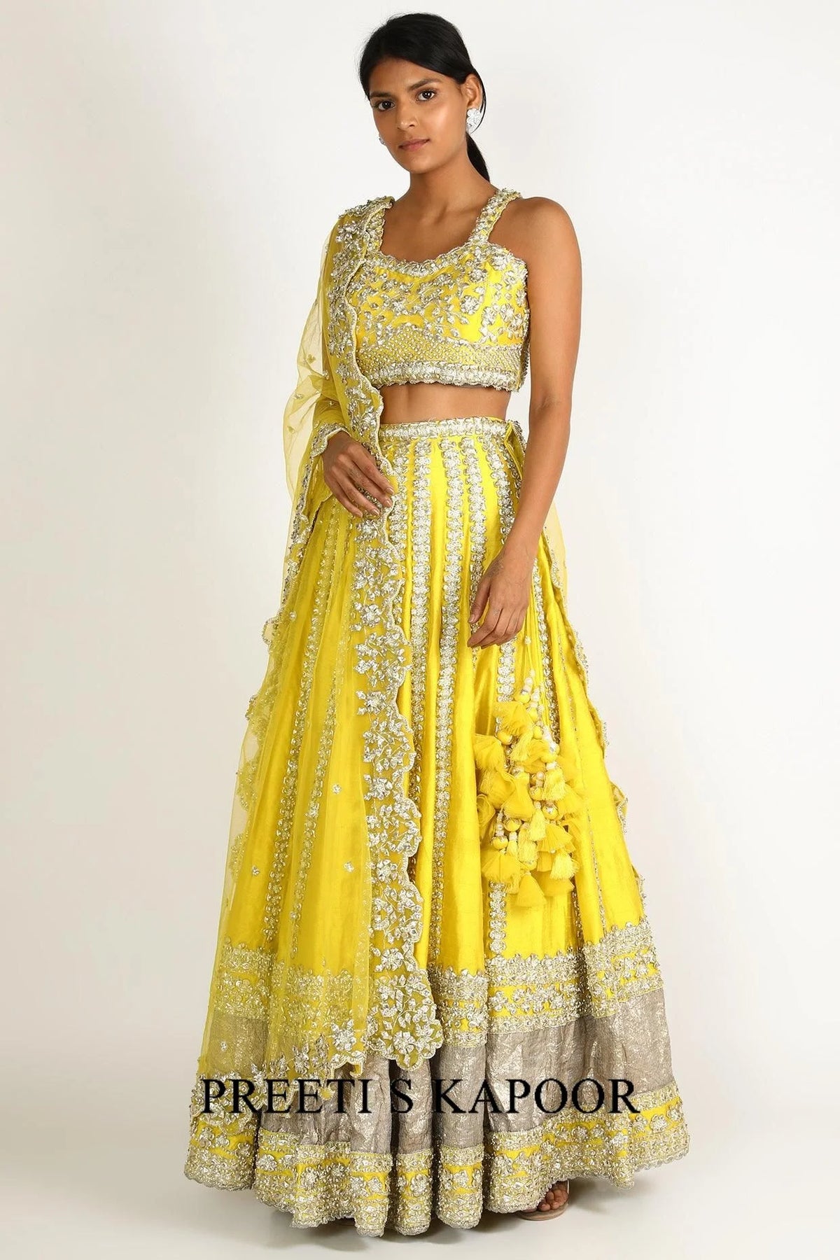Yellow Dupion Silk Lehenga Set - Preeti S Kapoor