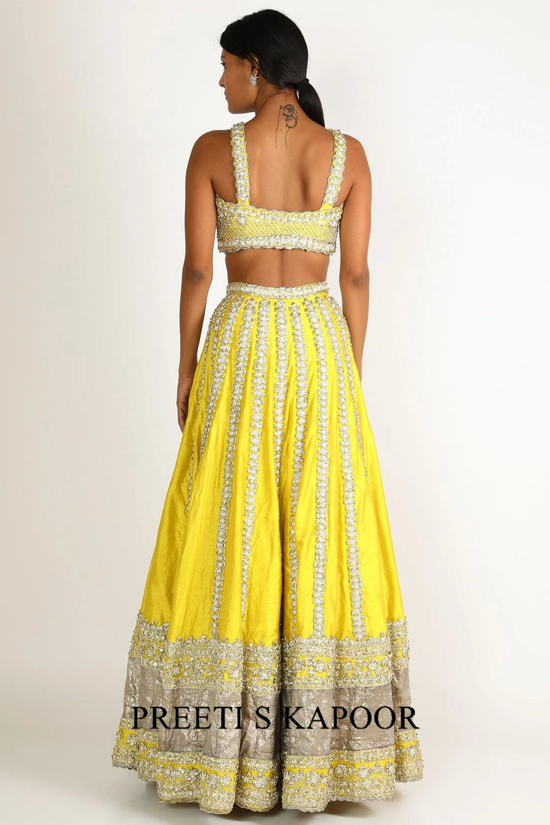Yellow Dupion Silk Lehenga Set - Preeti S Kapoor