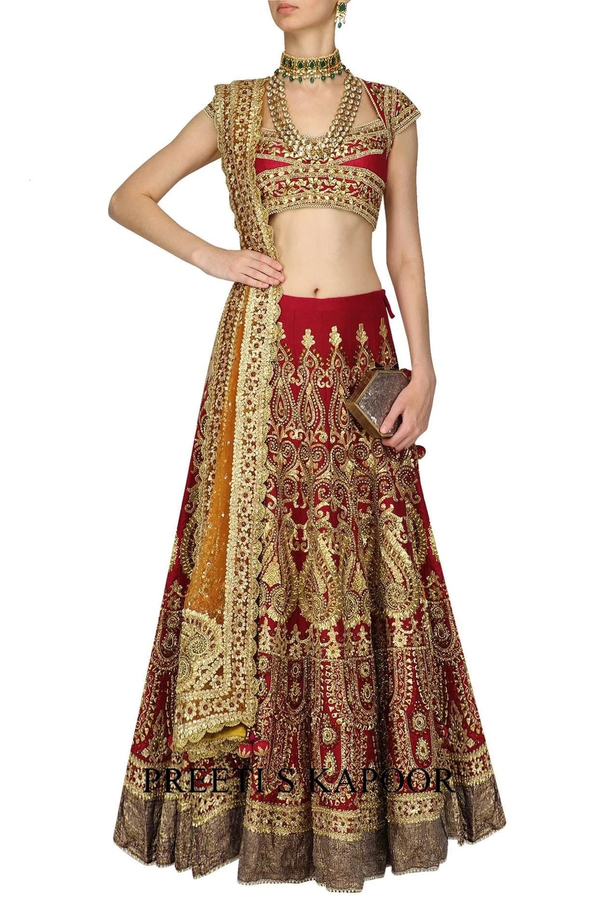 Red And Gold Embroidered Lehenga Set - Preeti S Kapoor