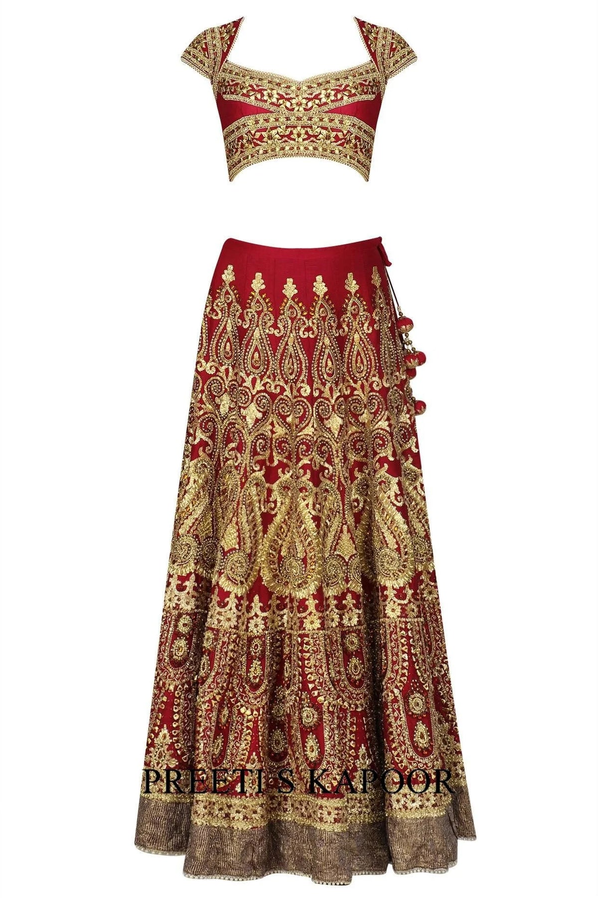 Red And Gold Embroidered Lehenga Set - Preeti S Kapoor