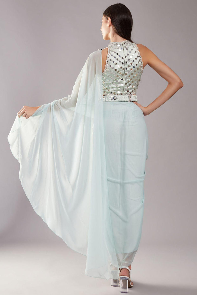 Mint Green Mirror Drape Saree - Preeti s kapoor