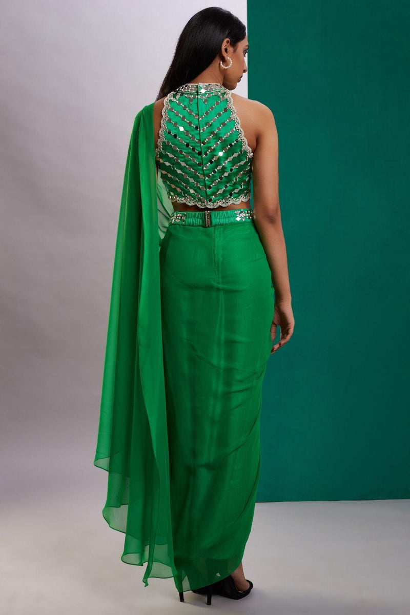 Green Mirror Drape Saree - Preeti s kapoor