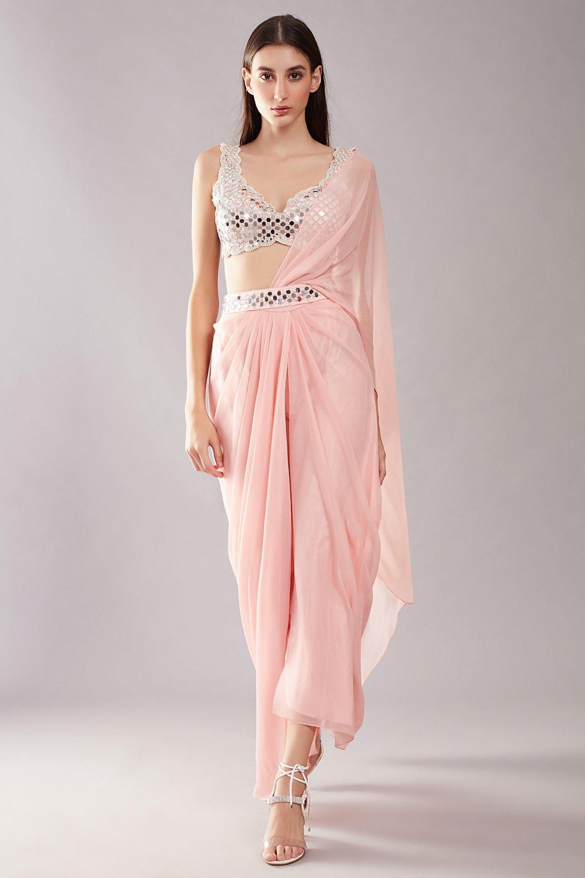 Blush Pink Mirror Drape Saree - Preeti s kapoor