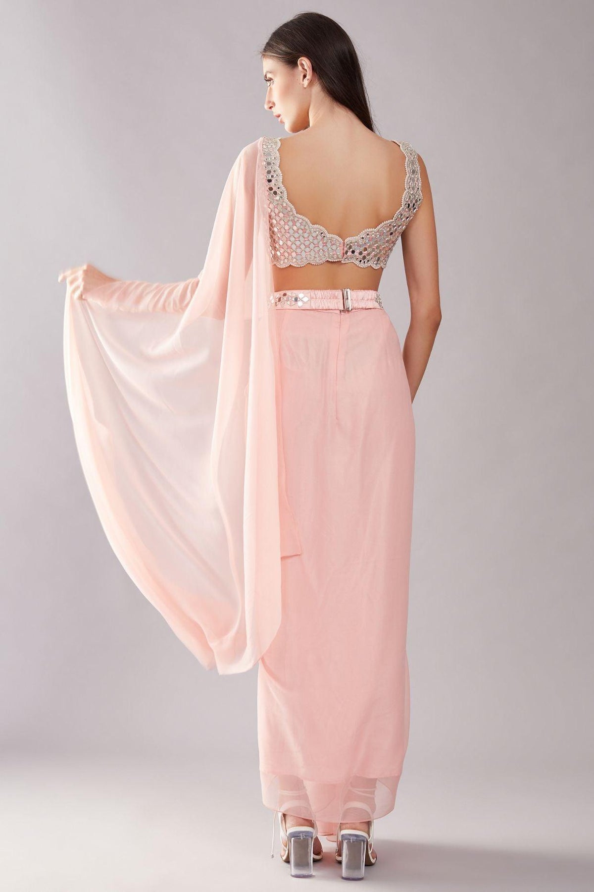 Blush Pink Mirror Drape Saree - Preeti s kapoor