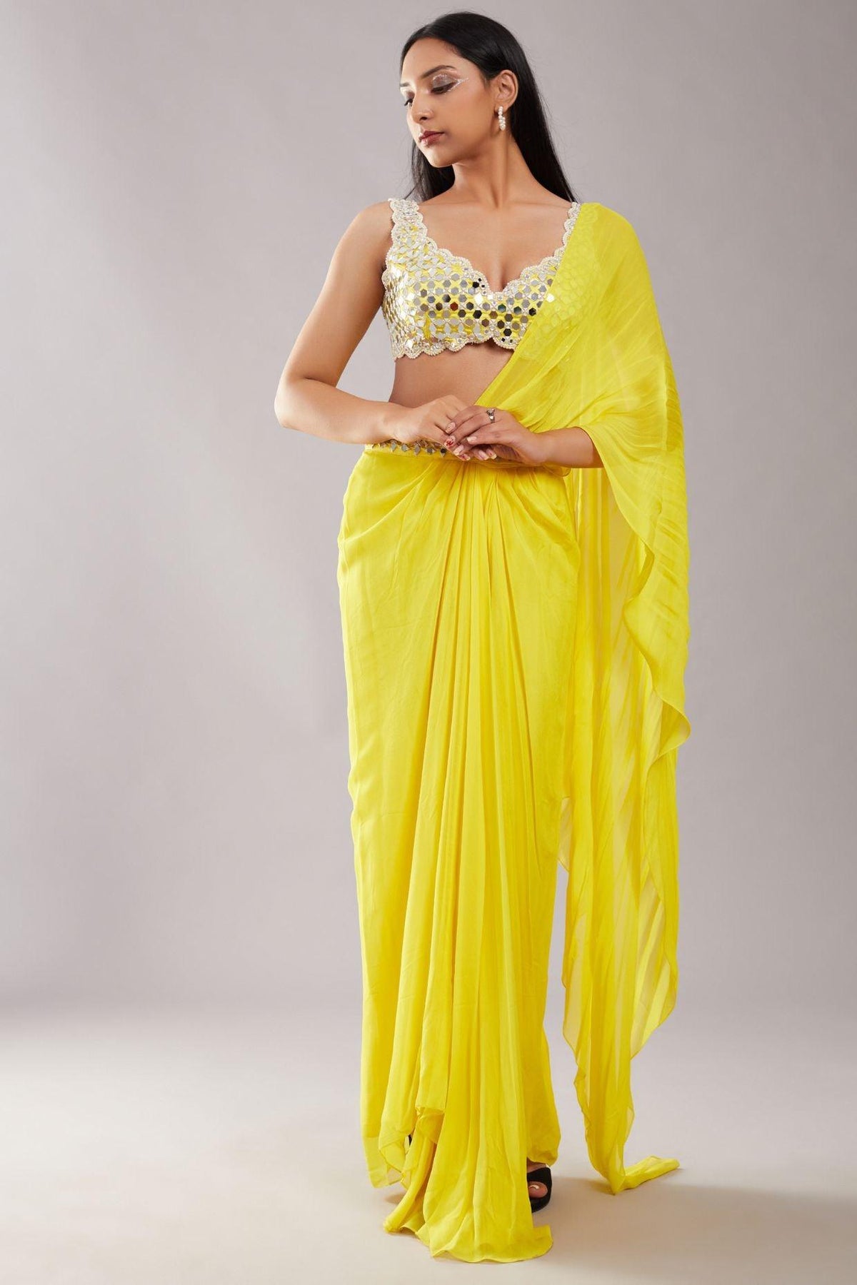 Yellow Mirror Drape Saree - Preeti s kapoor