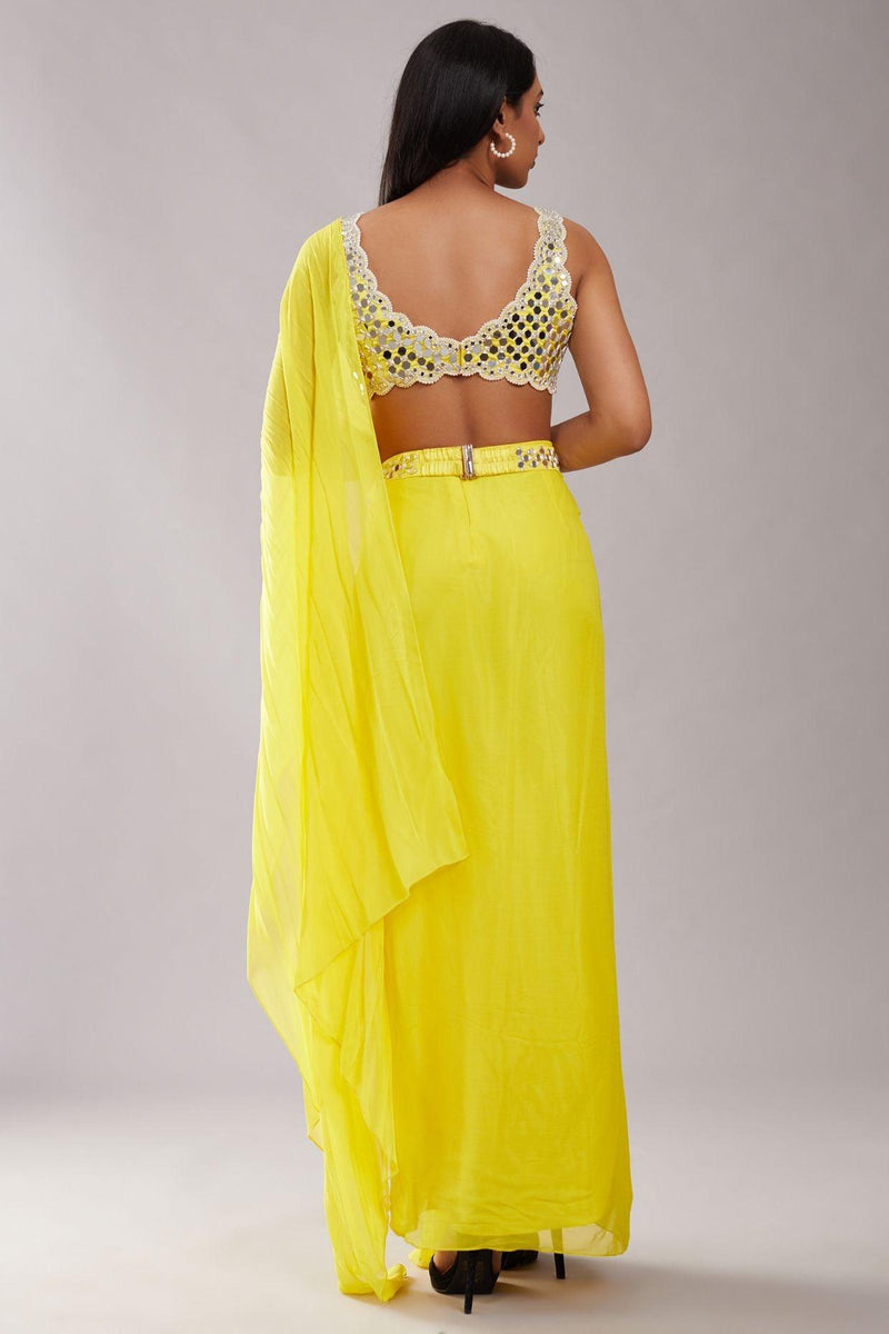 Yellow Mirror Drape Saree - Preeti s kapoor