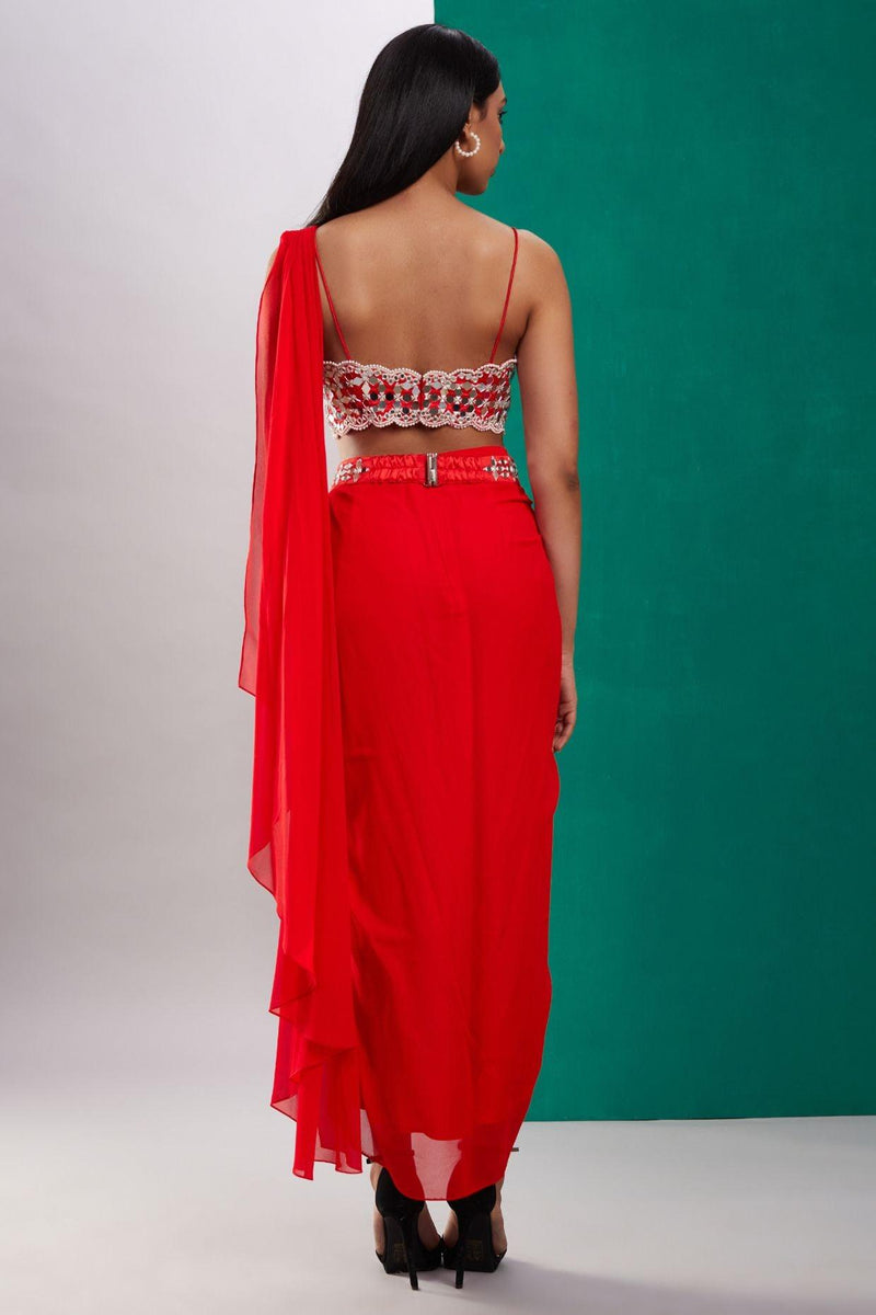 Red Mirror Drape Saree - Preeti s kapoor