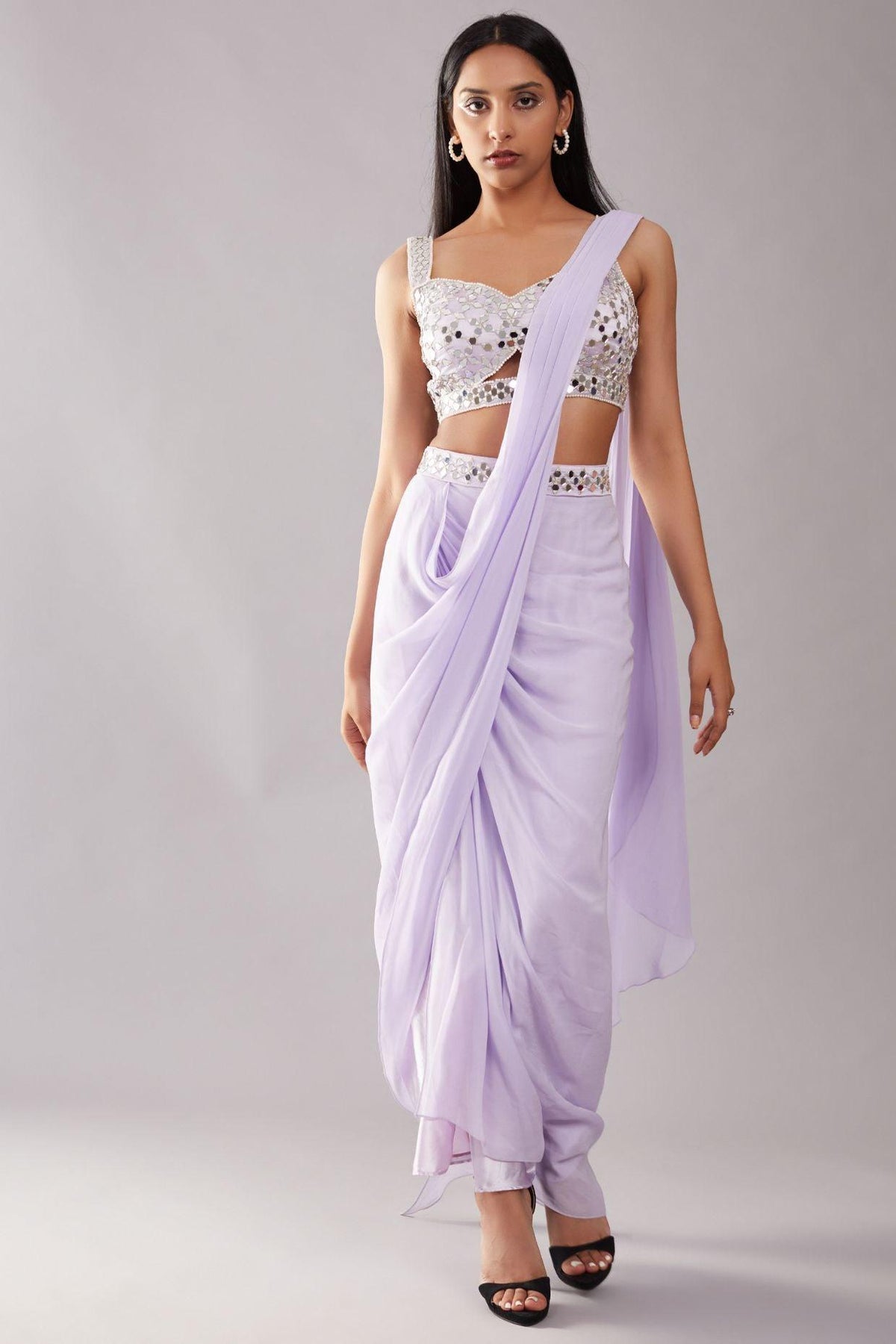 Lilac Mirror Drape Saree - Preeti s kapoor
