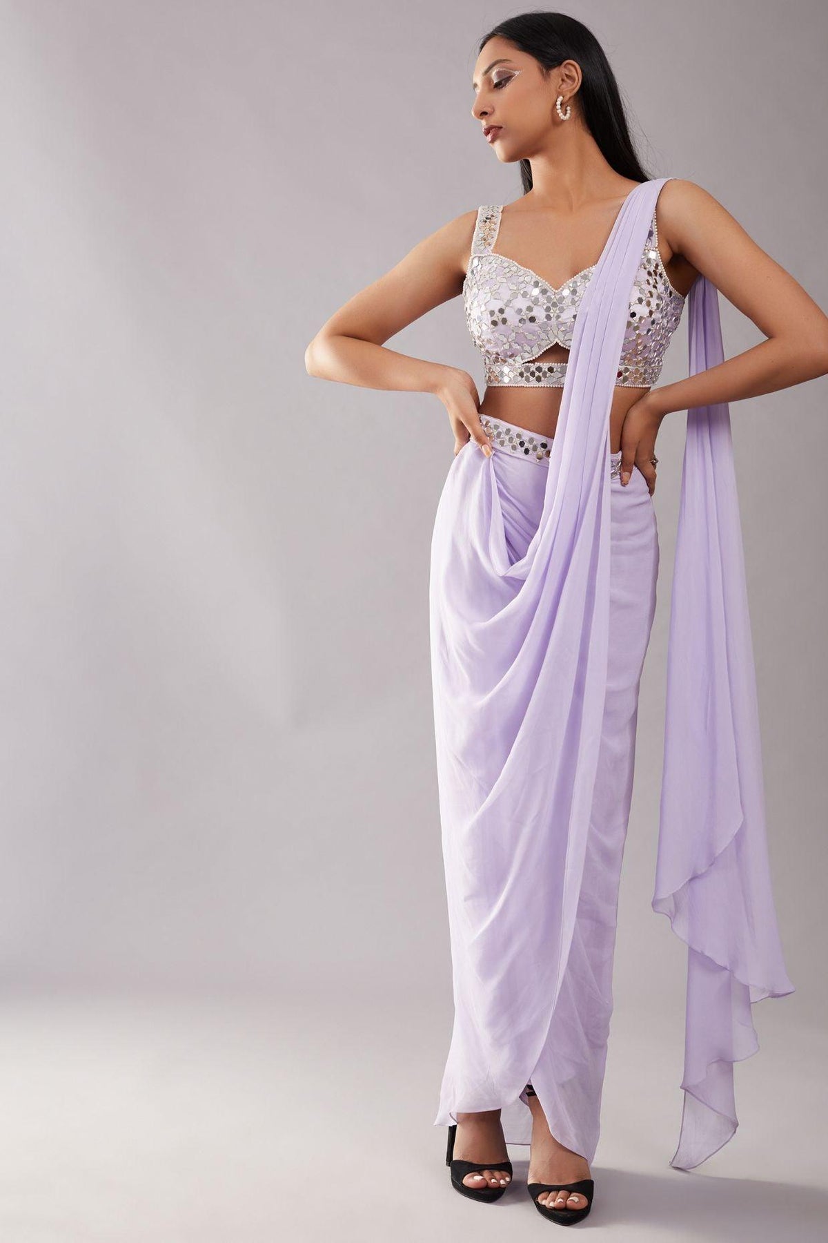 Lilac Mirror Drape Saree - Preeti s kapoor