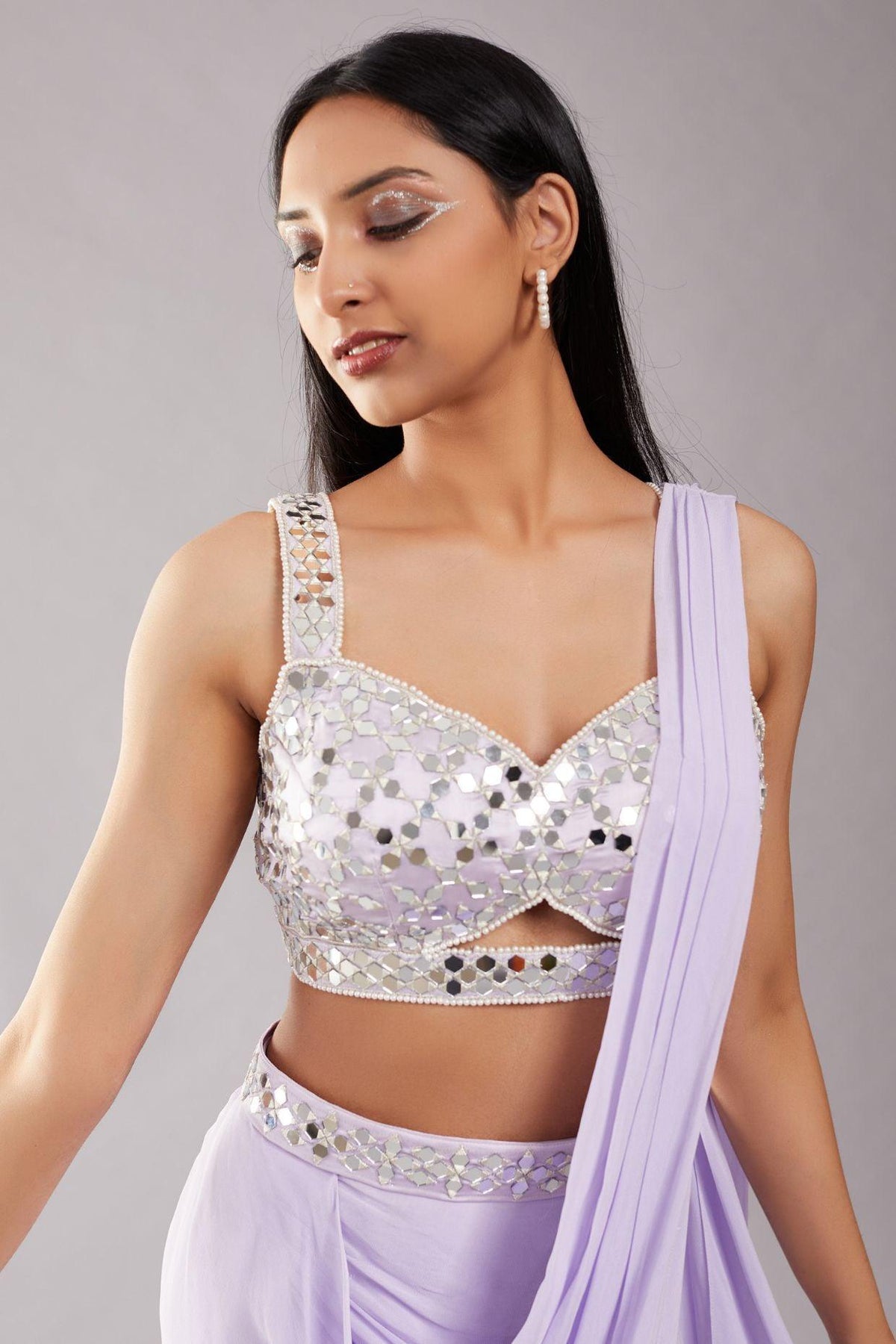 Lilac Mirror Drape Saree - Preeti s kapoor