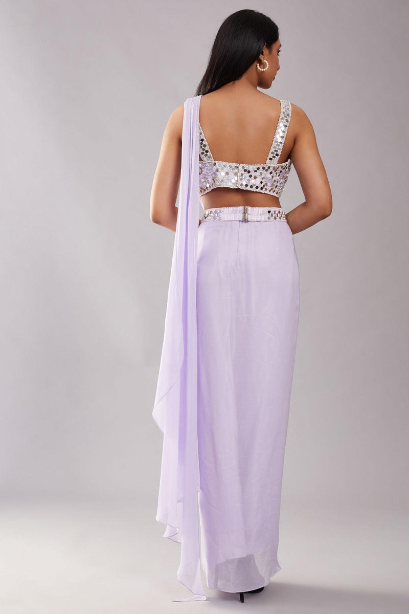 Lilac Mirror Drape Saree - Preeti s kapoor