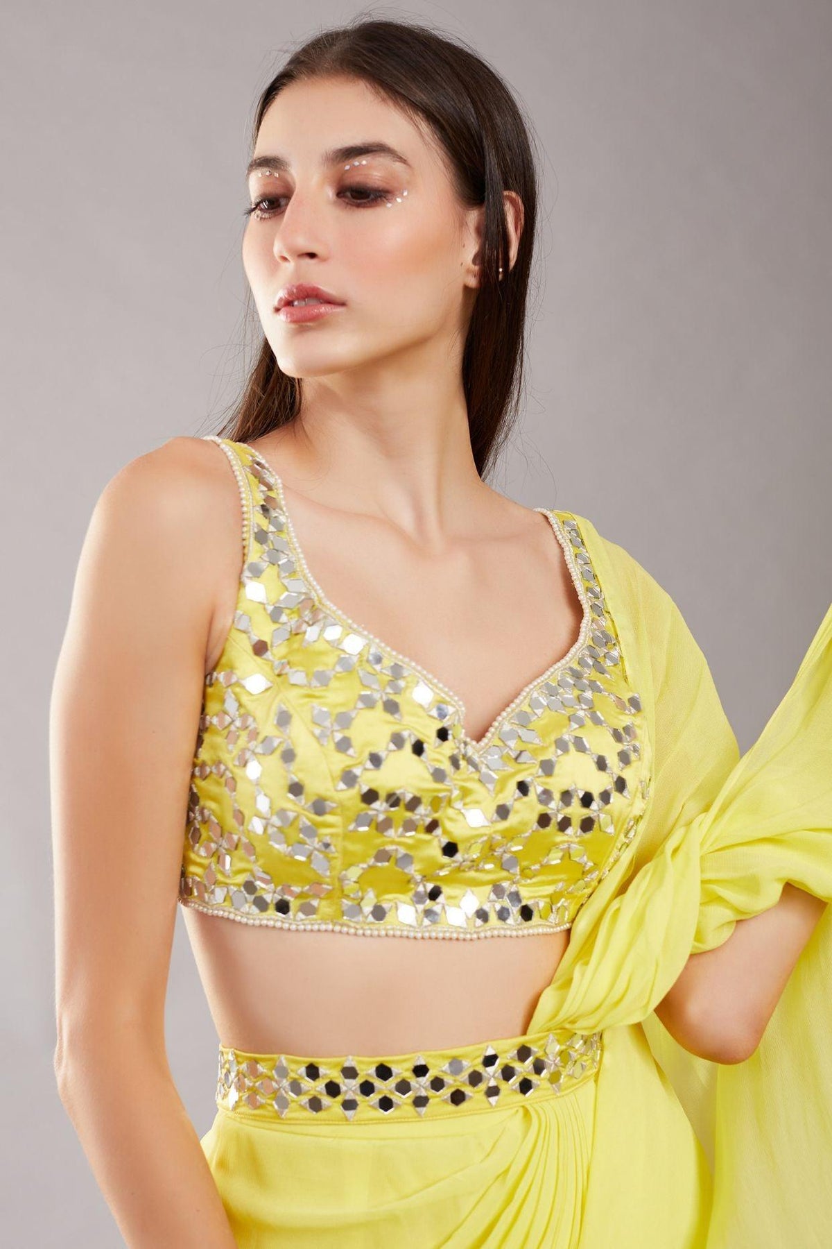 Lime Yellow Mirror Drape Saree - Preeti s kapoor