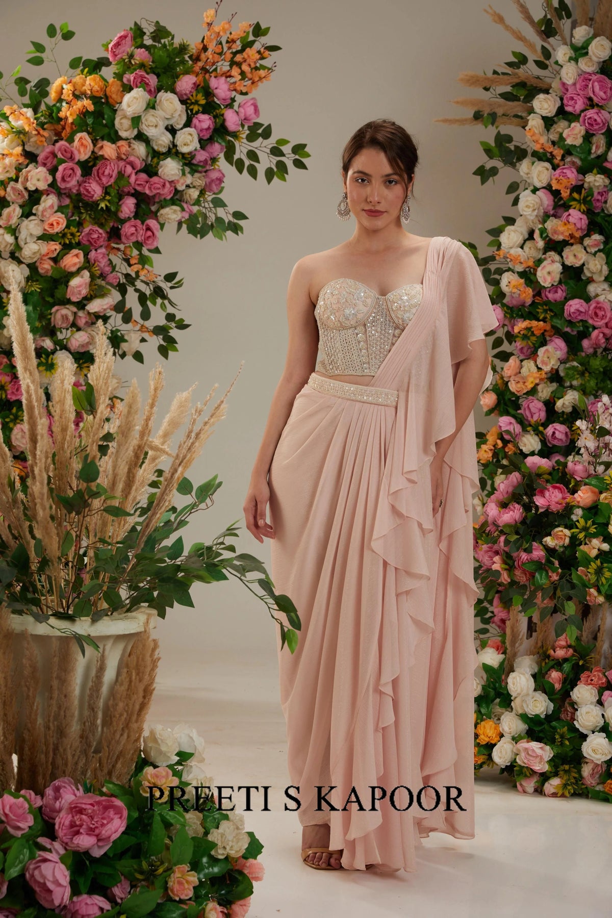 Pink Georgette Drape Saree - Preeti S Kapoor