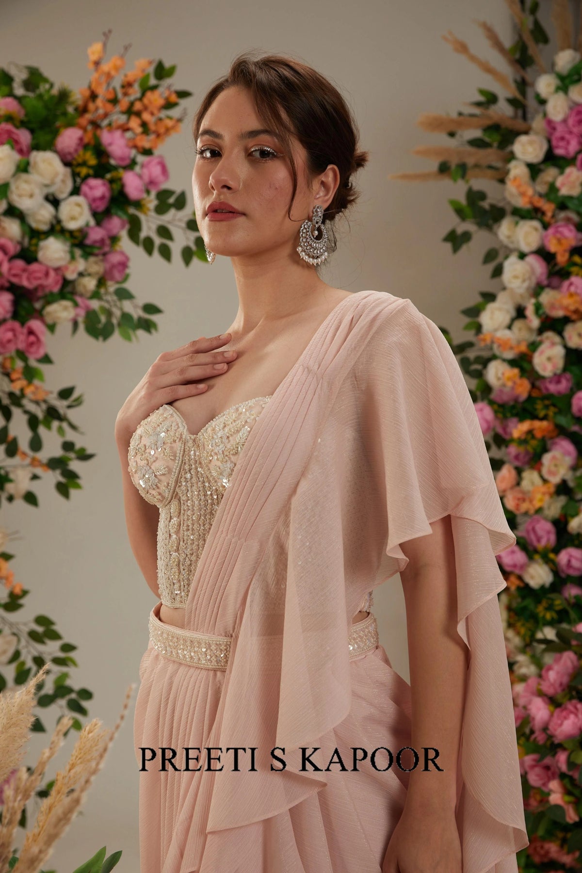 Pink Georgette Drape Saree - Preeti S Kapoor