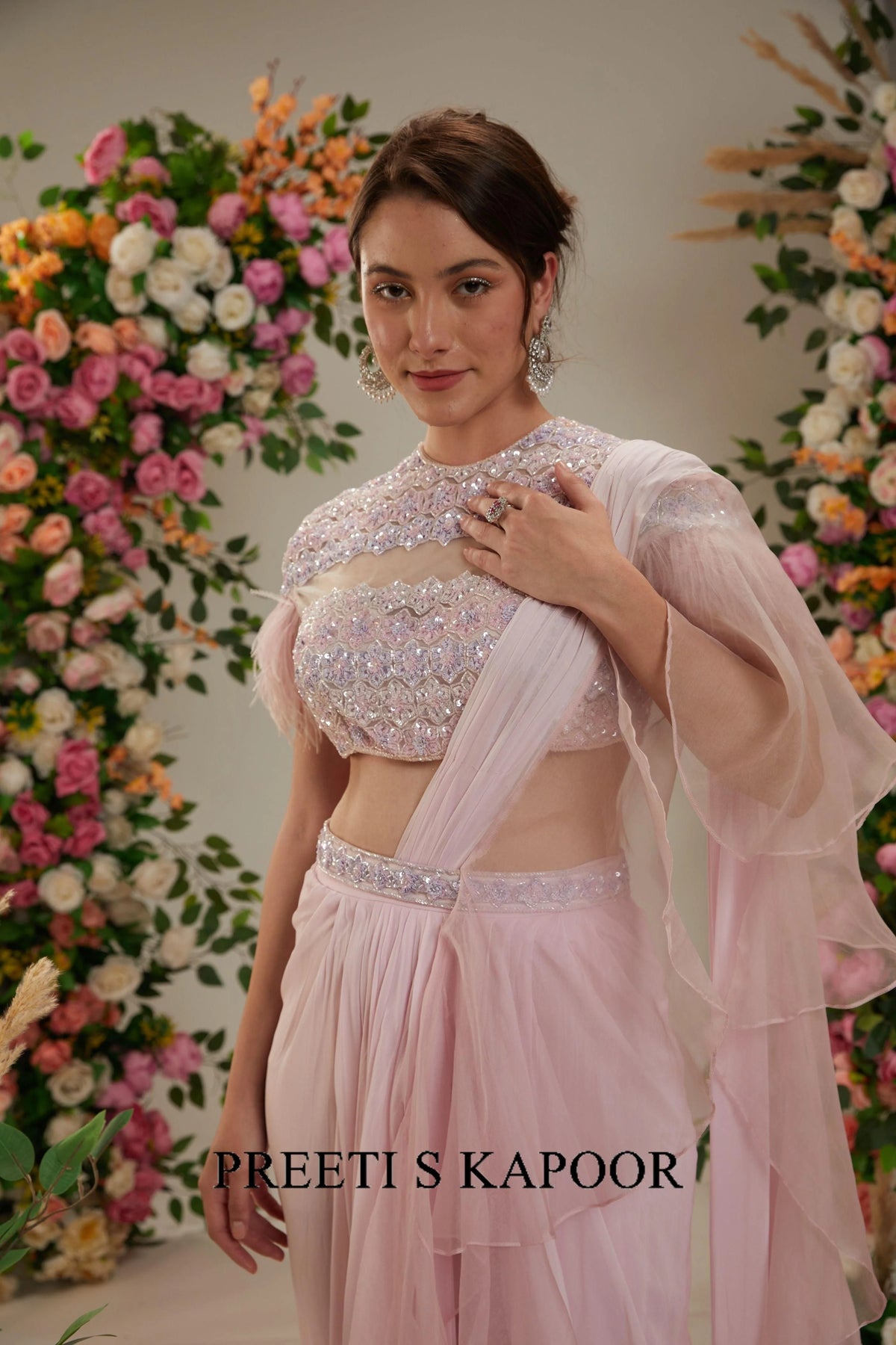 Pink Georgette Drape Saree - Preeti S Kapoor
