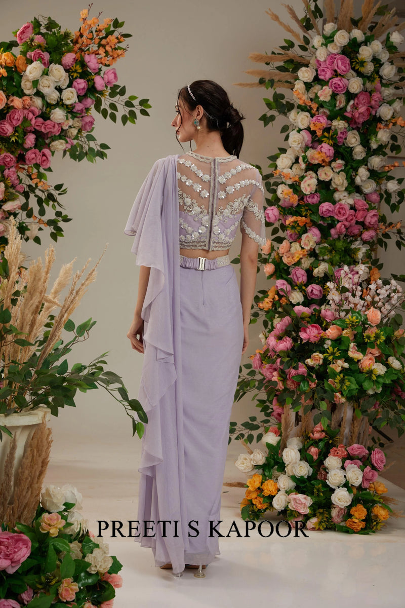 Mauve Georgette Drape Saree - Preeti S Kapoor