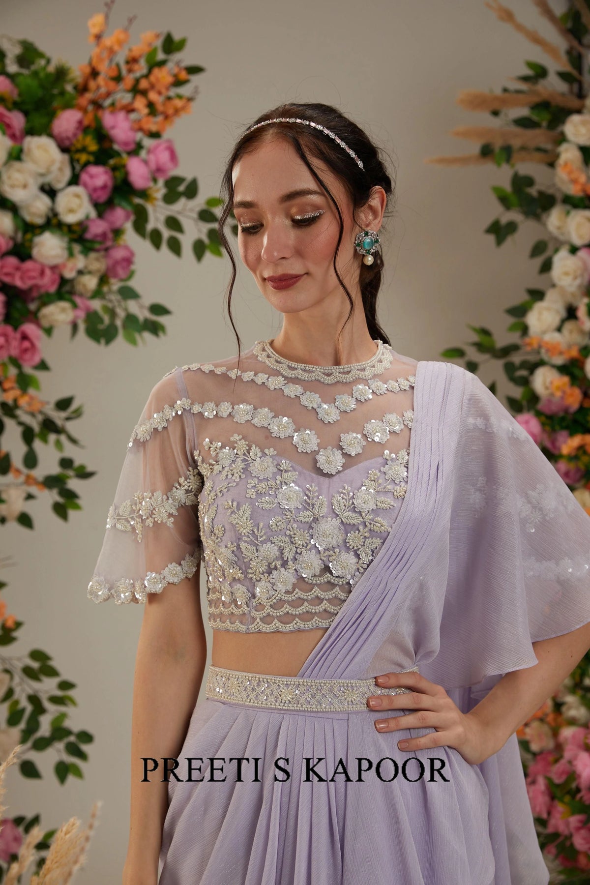 Mauve Georgette Drape Saree - Preeti S Kapoor