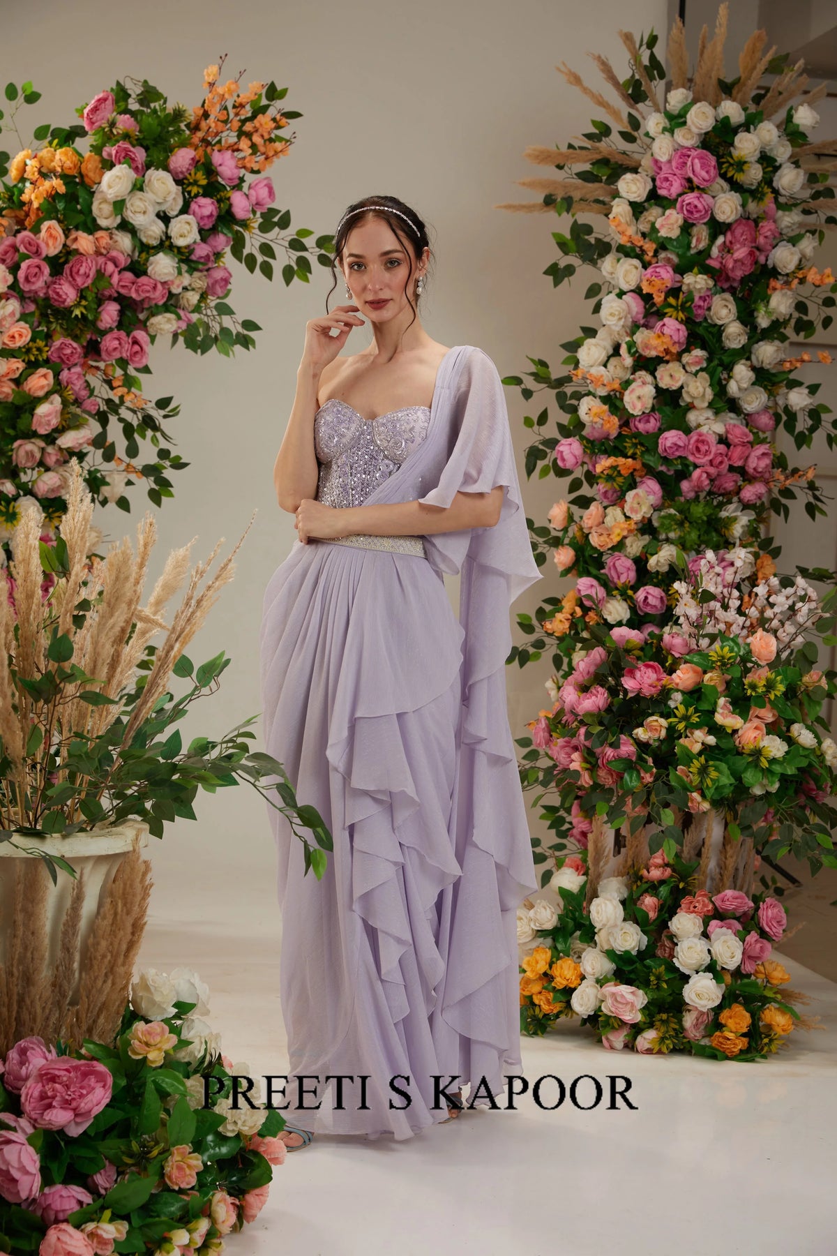 Mauve Georgette Drape Saree - Preeti S Kapoor