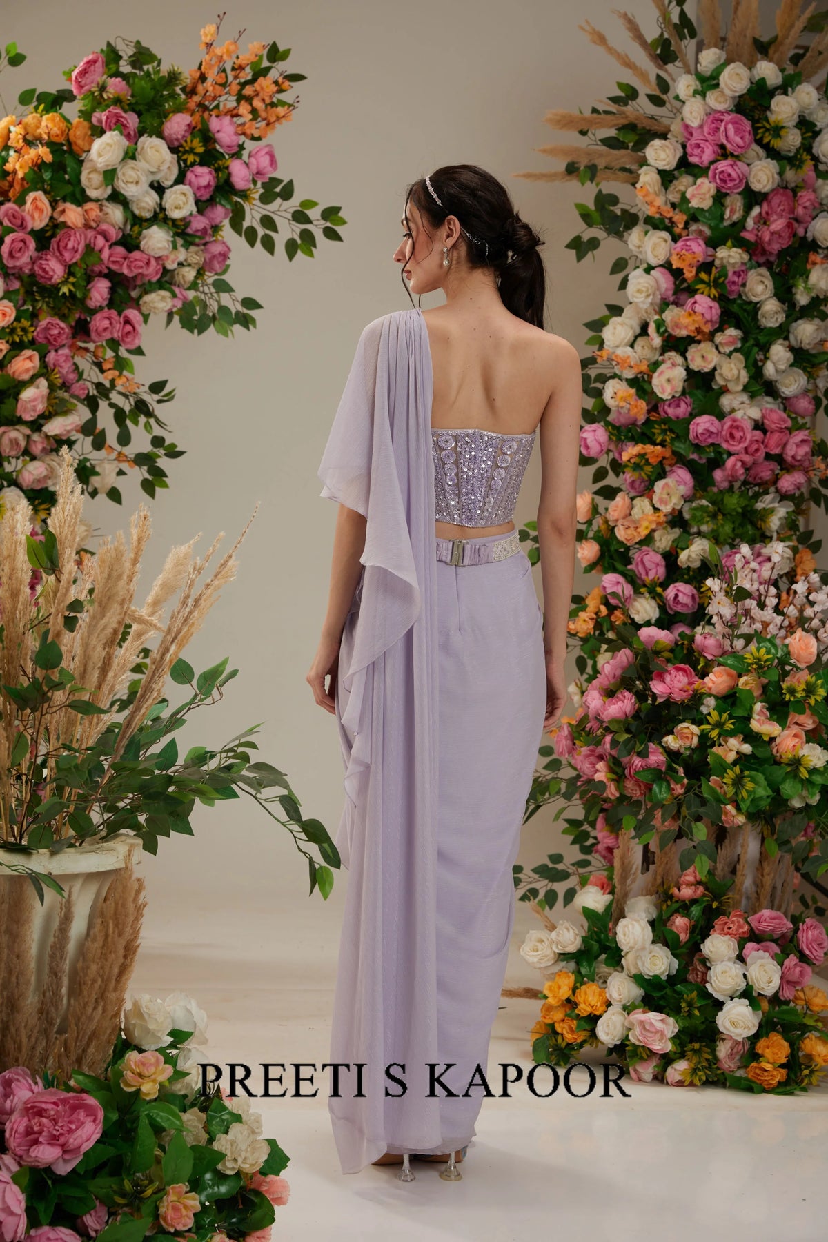 Mauve Georgette Drape Saree - Preeti S Kapoor