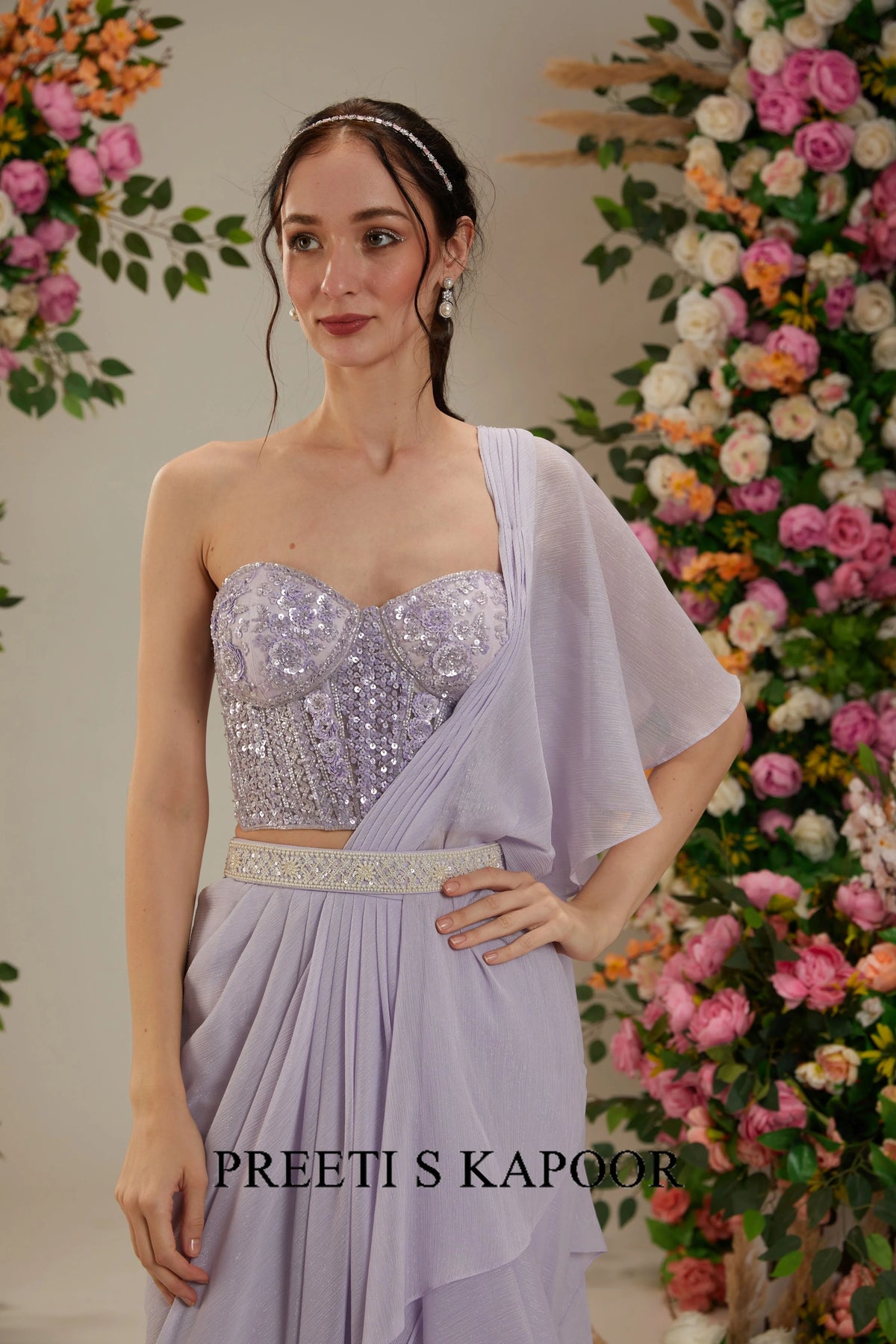 Mauve Georgette Drape Saree - Preeti S Kapoor