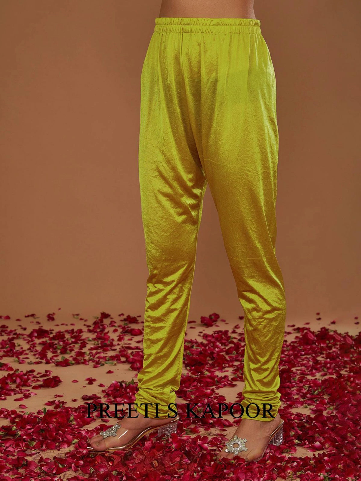LIME YELLOW SHORT ANARKALI WITH CHURIDAR AND FUSCHIA DUPATTA - PREETI S KAPOOR