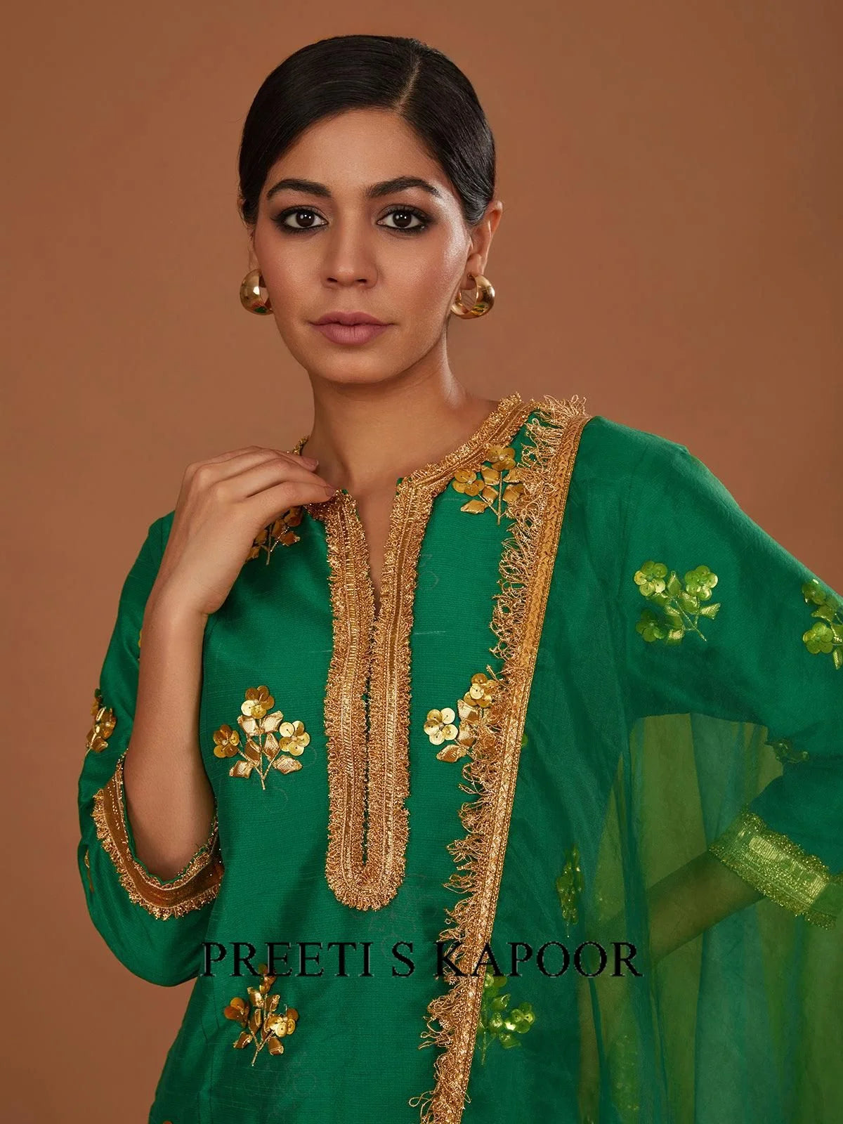 GREEN KURTA WITH PANT AND GREEN DUPATTA - PREETI S KAPOOR