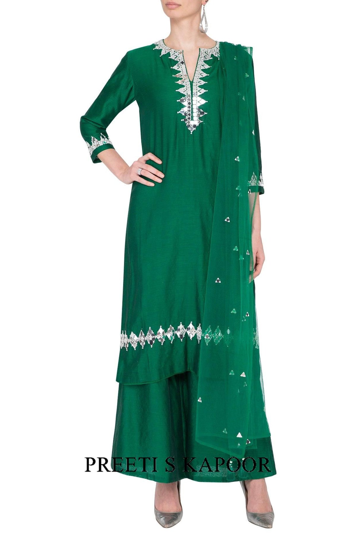 Emerald Green Embroidered Kurta Set - Preeti s kapoor