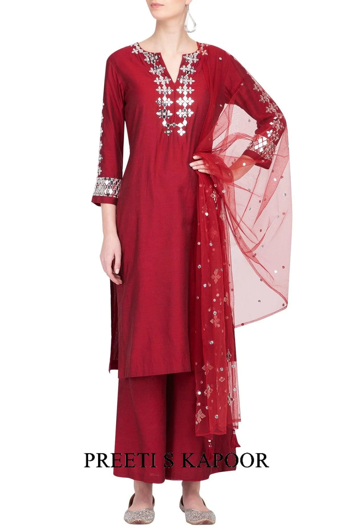 Red Embroidered Kurta Set - Preeti S Kapoor