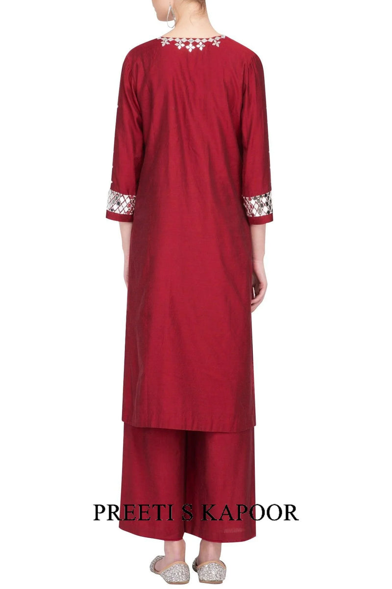 Red Embroidered Kurta Set - Preeti S Kapoor