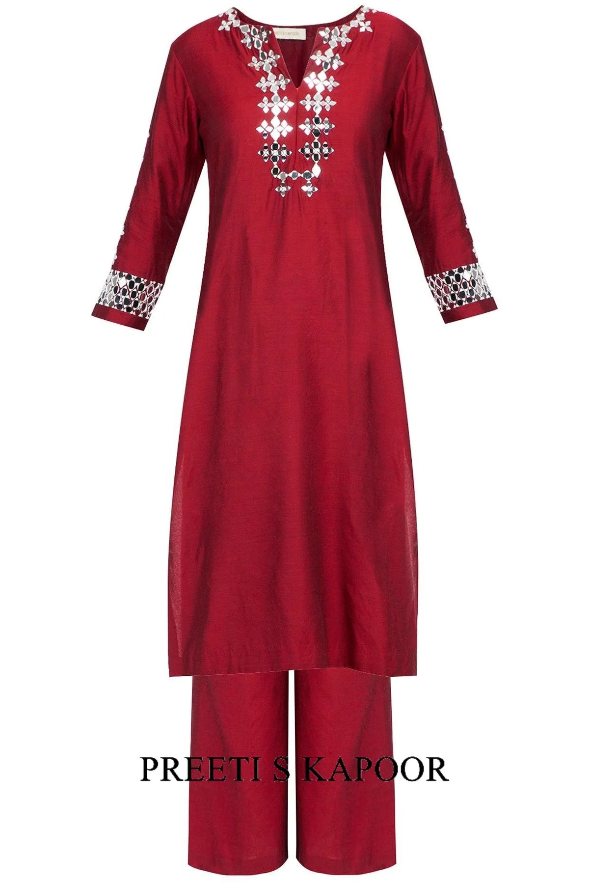 Red Embroidered Kurta Set - Preeti S Kapoor