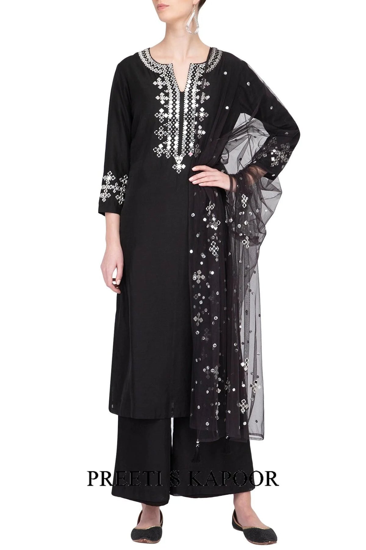 Black Embroidered Kurta Set - Preeti S Kapoor