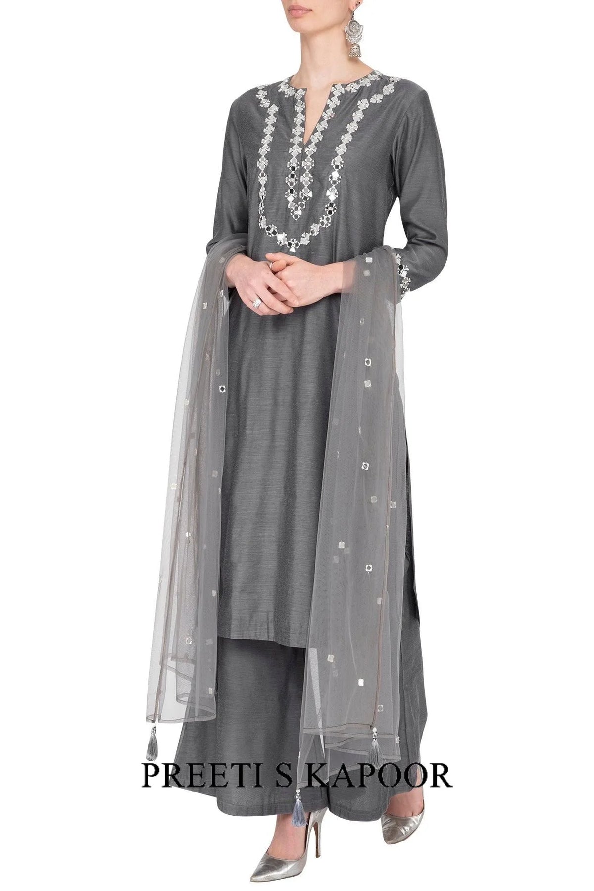 Grey Embroidered Kurta Set - Preeti S Kapoor