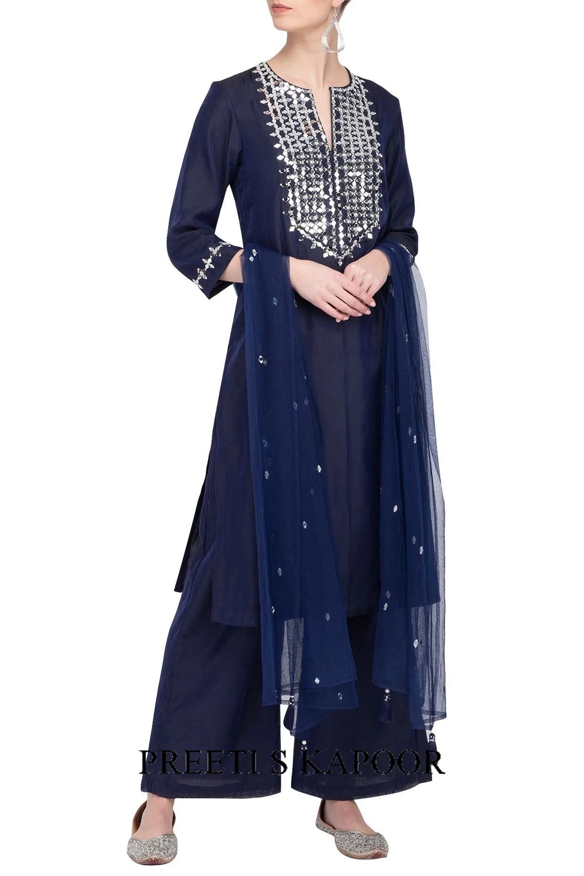 Blue Embroidered Kurta Set - Preeti S Kapoor