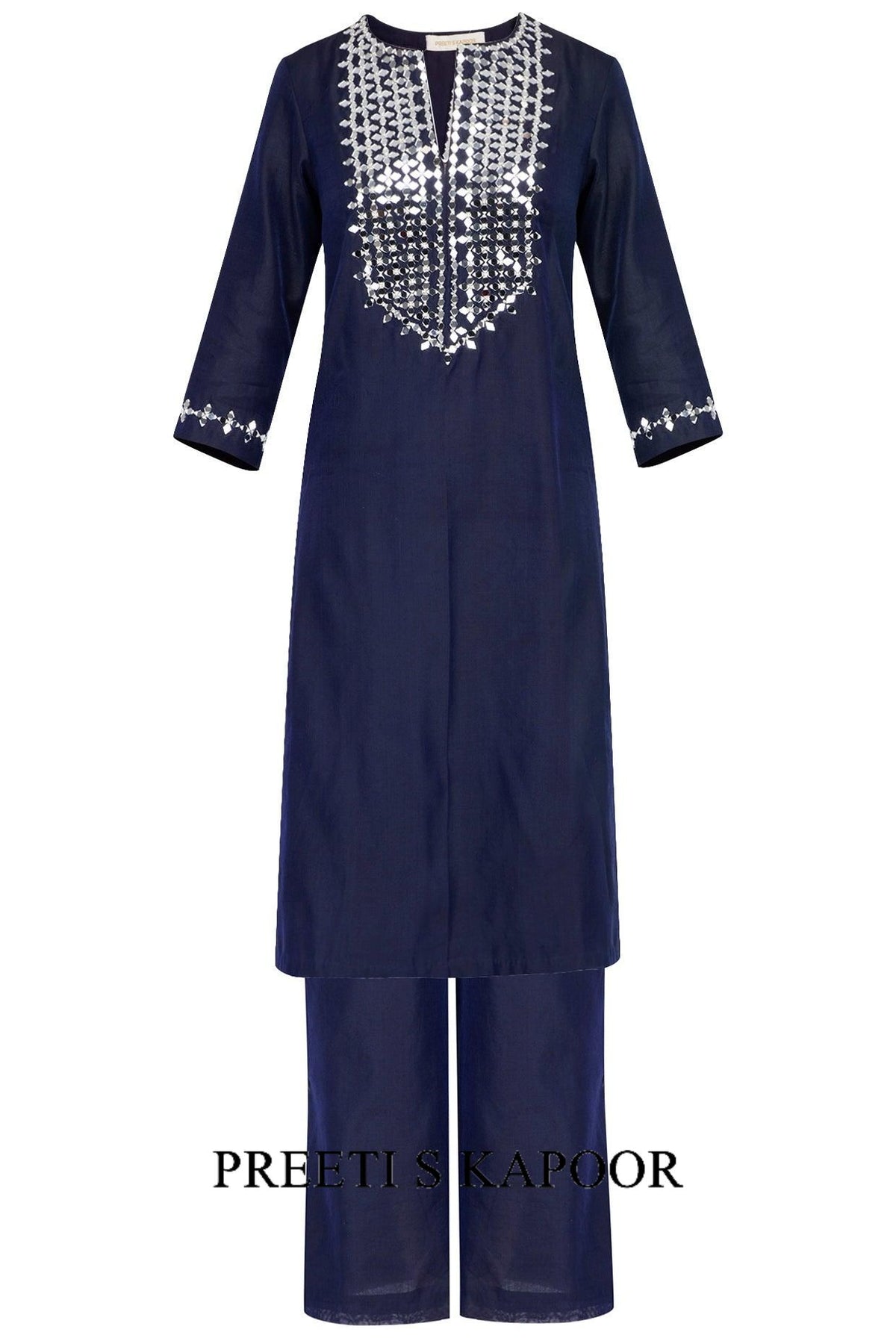 Blue Embroidered Kurta Set - Preeti s kapoor