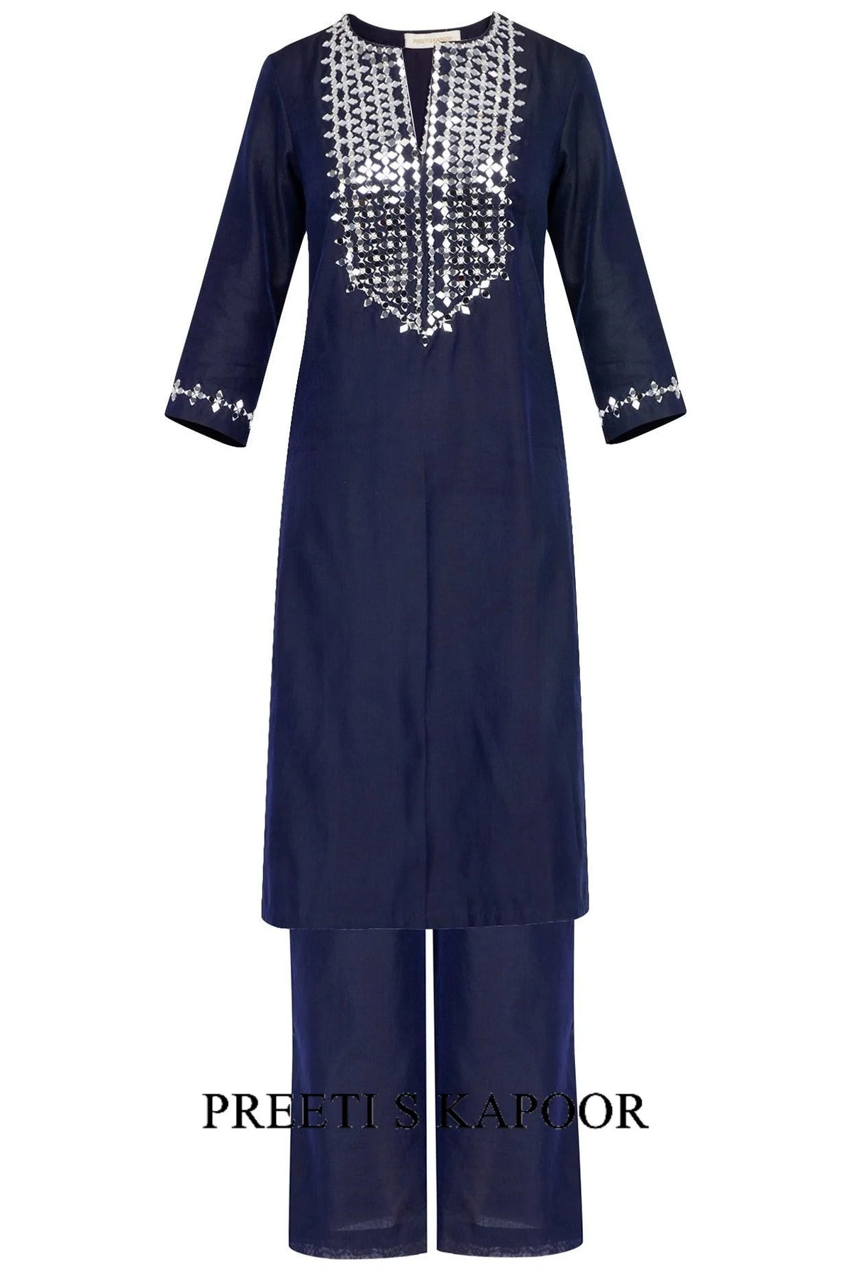 Blue Embroidered Kurta Set - Preeti S Kapoor