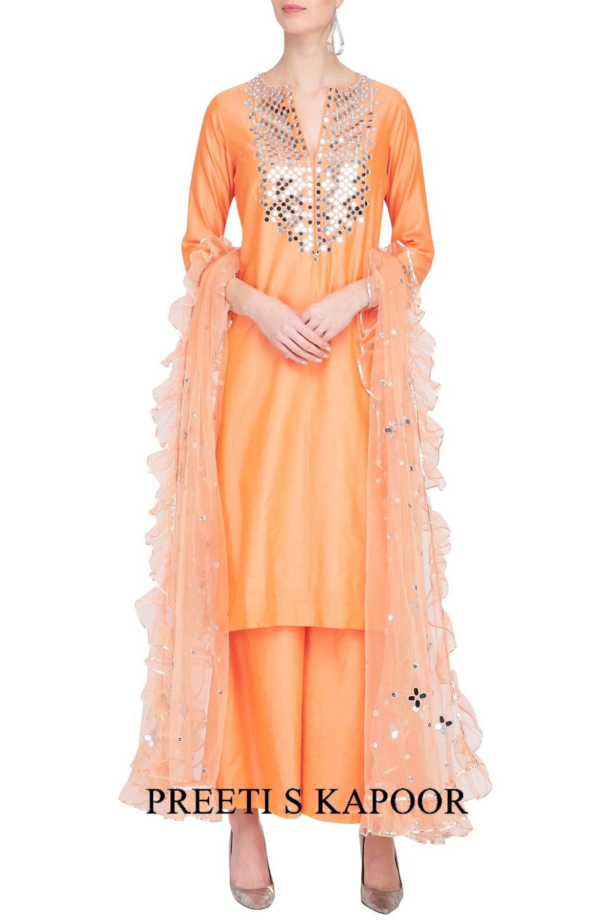 Orange Embroidered Kurta Set - Preeti s kapoor