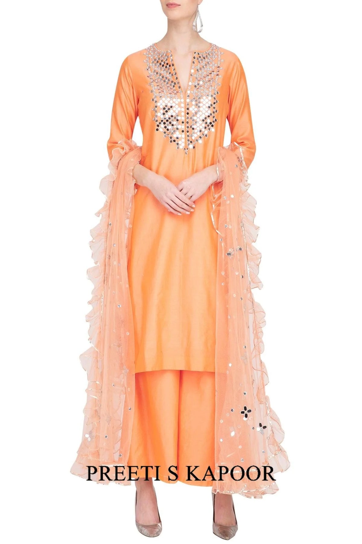 Orange Embroidered Kurta Set - Preeti S Kapoor