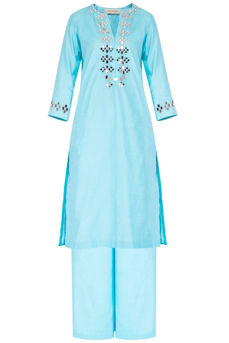 Sky Blue Embroidered Kurta Set - Preeti s kapoor