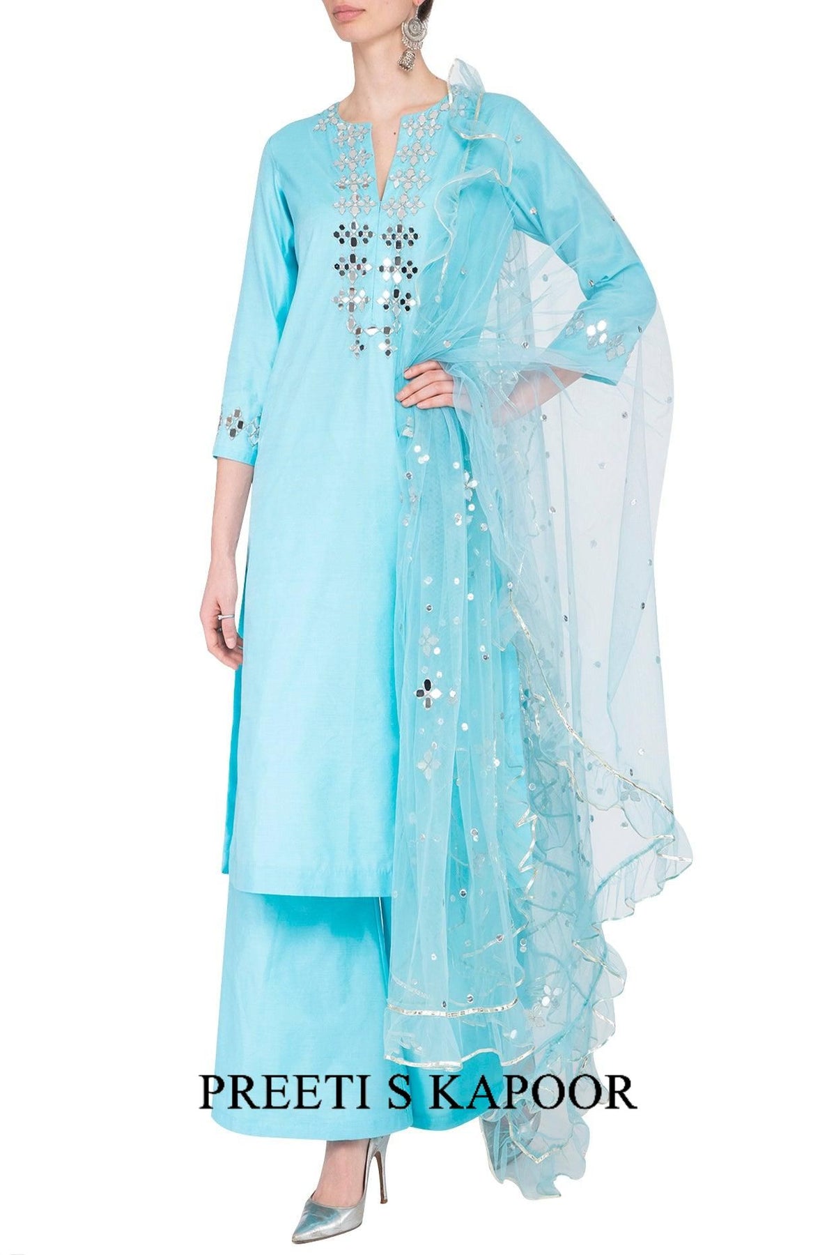 Sky Blue Embroidered Kurta Set - Preeti s kapoor