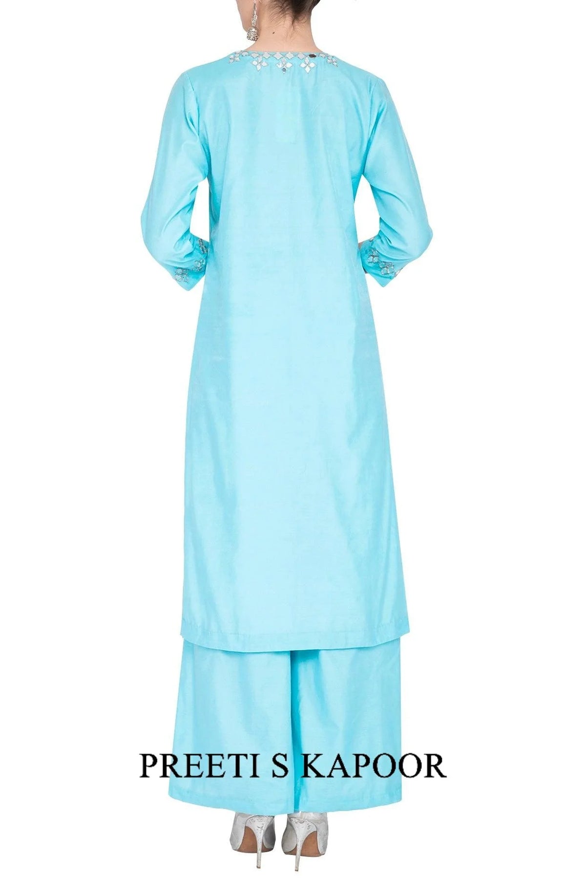 Sky Blue Embroidered Kurta Set - Preeti S Kapoor