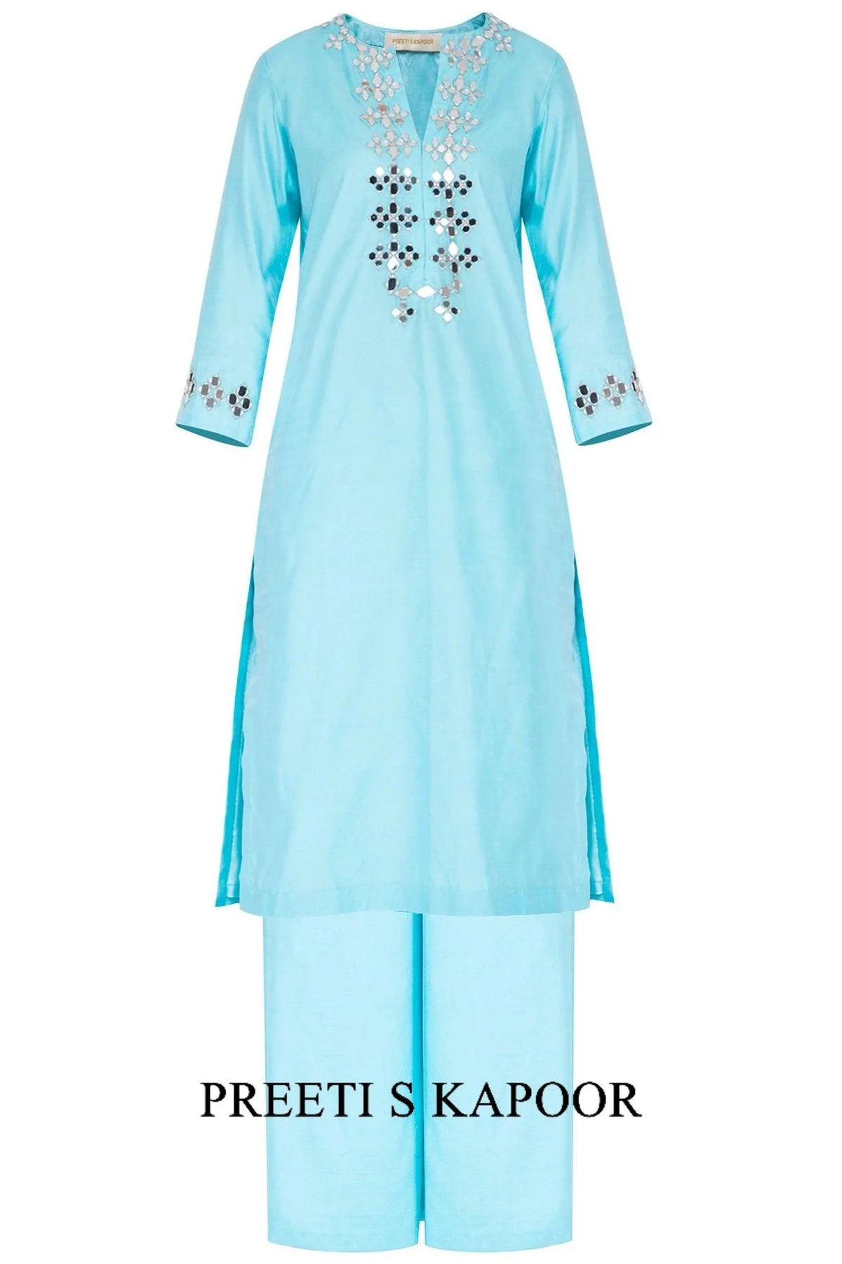 Sky Blue Embroidered Kurta Set - Preeti S Kapoor