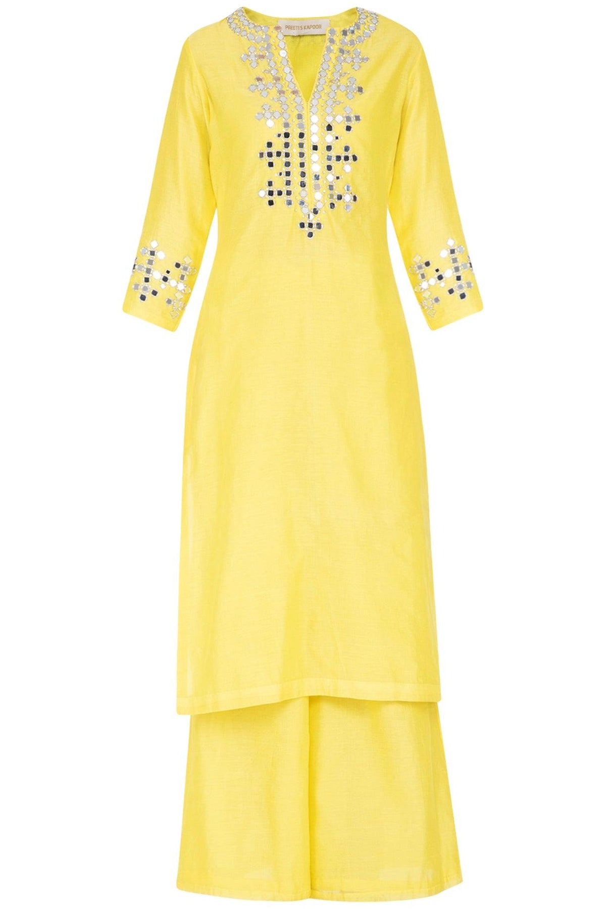 Yellow Embroidered Kurta Set - Preeti s kapoor