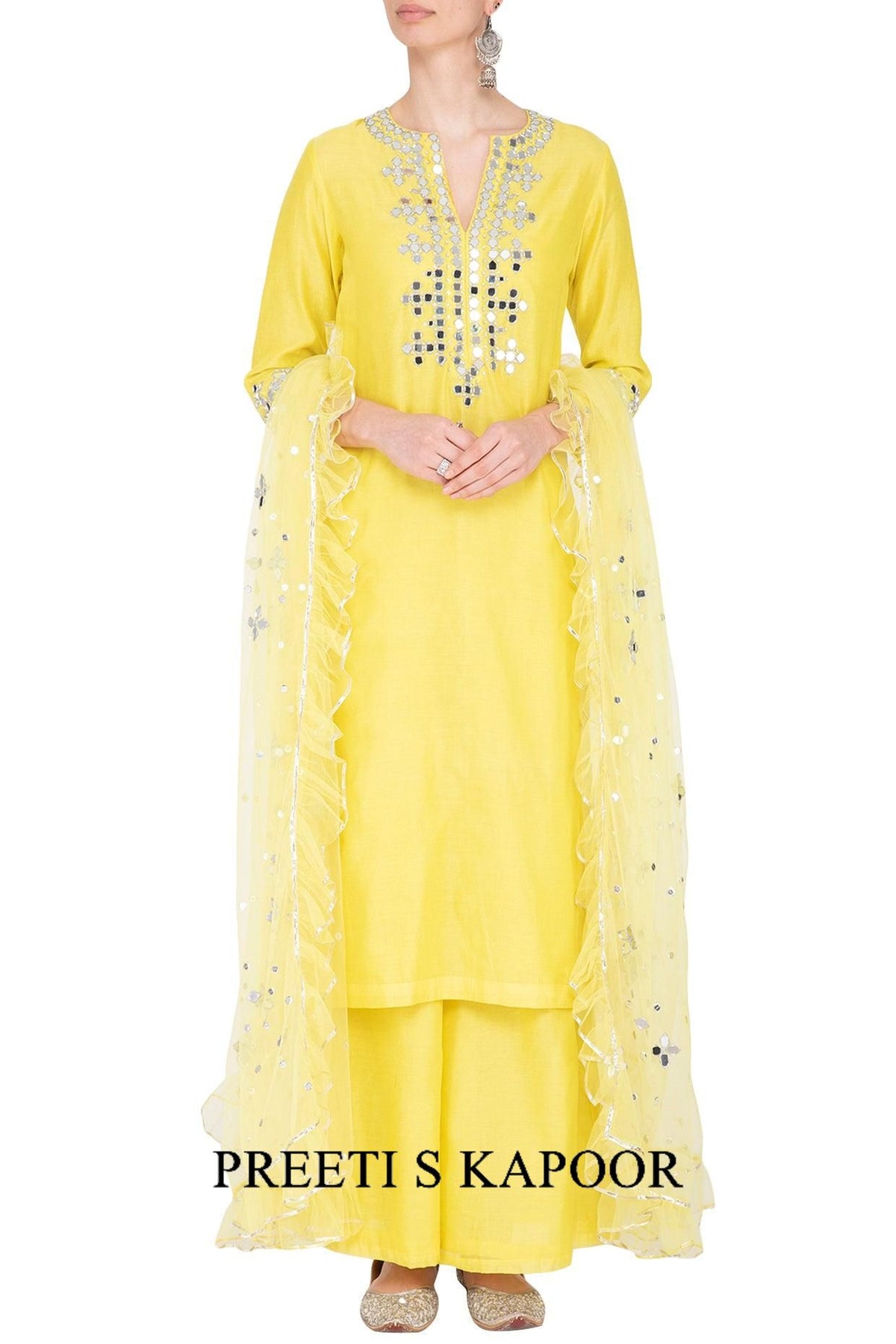 Yellow Embroidered Kurta Set - Preeti s kapoor