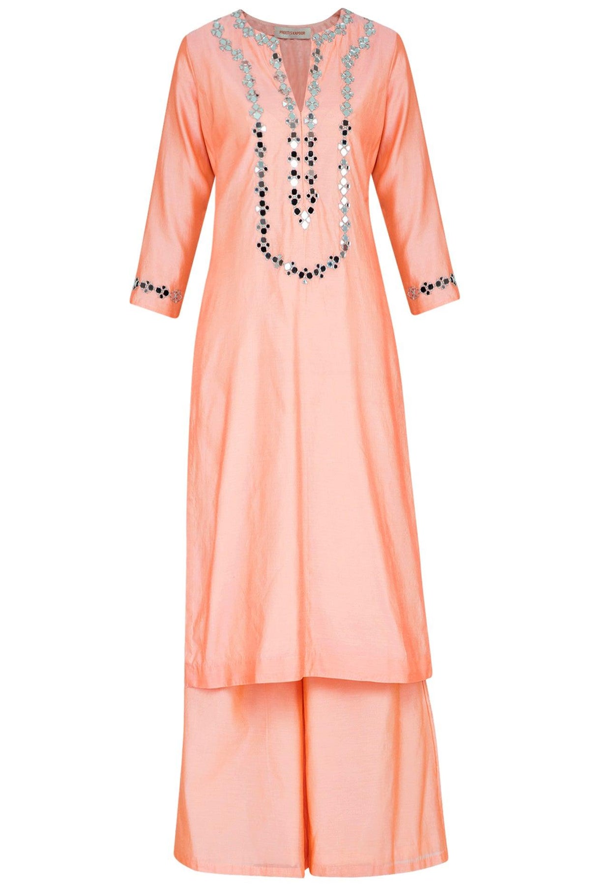 Peach Embroidered Kurta Set - Preeti s kapoor