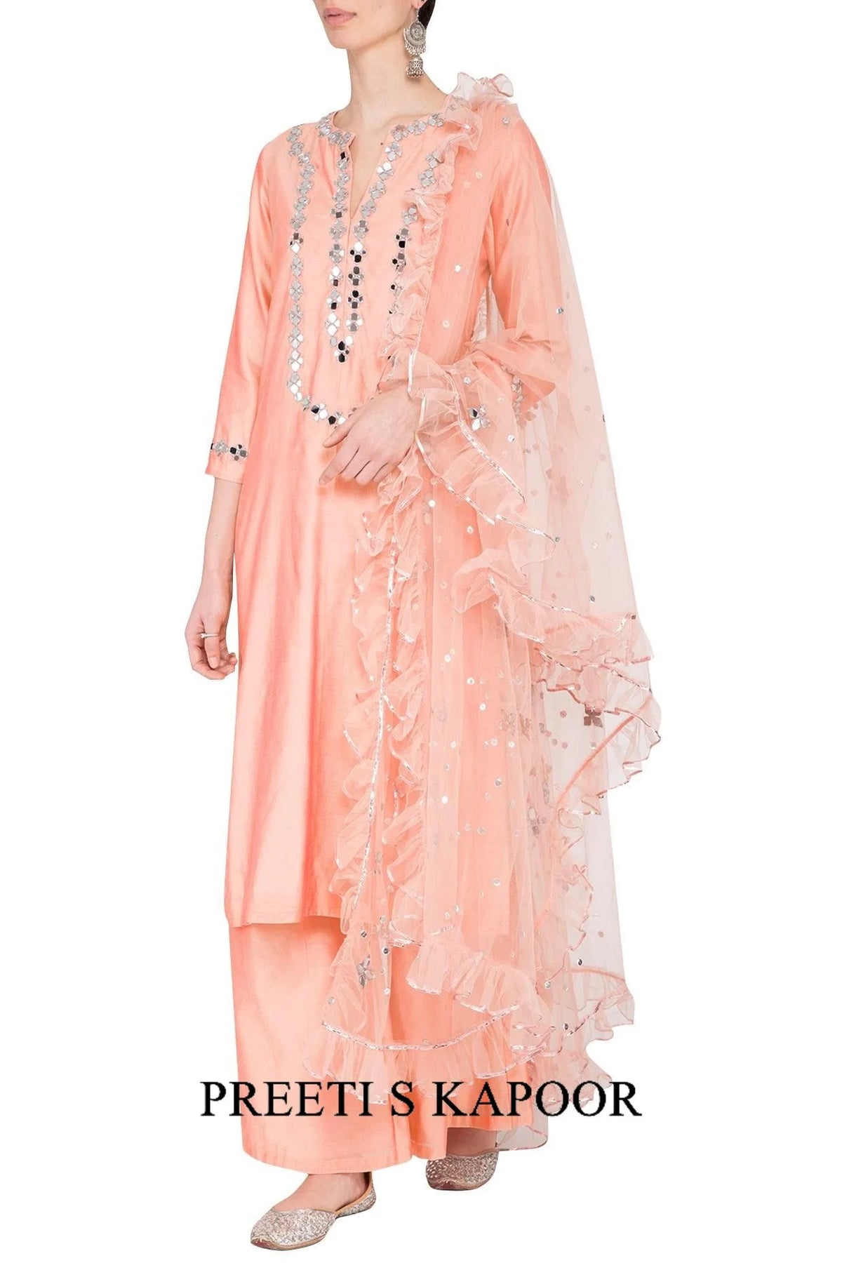 Peach Embroidered Kurta Set - Preeti S Kapoor