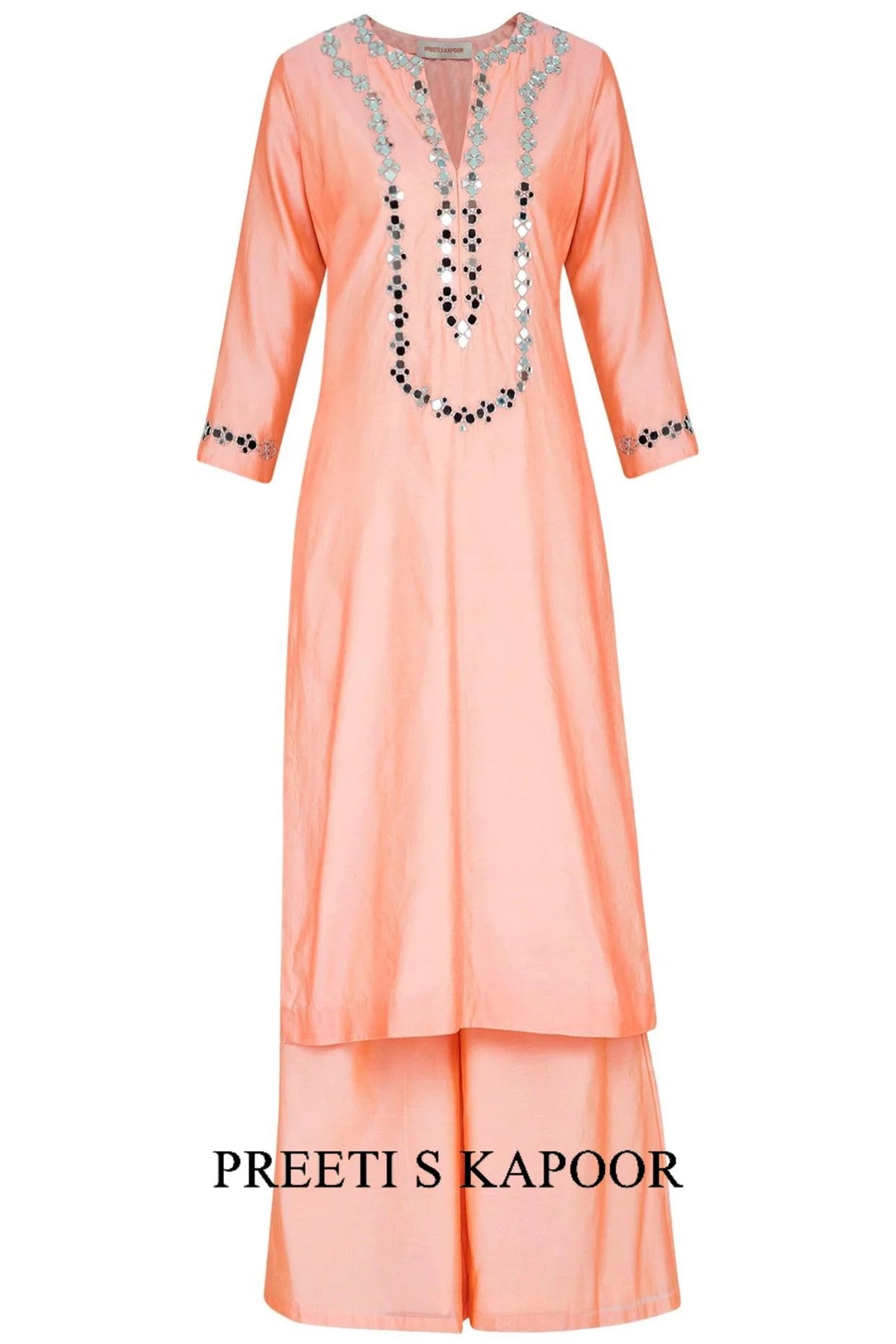 Peach Embroidered Kurta Set - Preeti S Kapoor