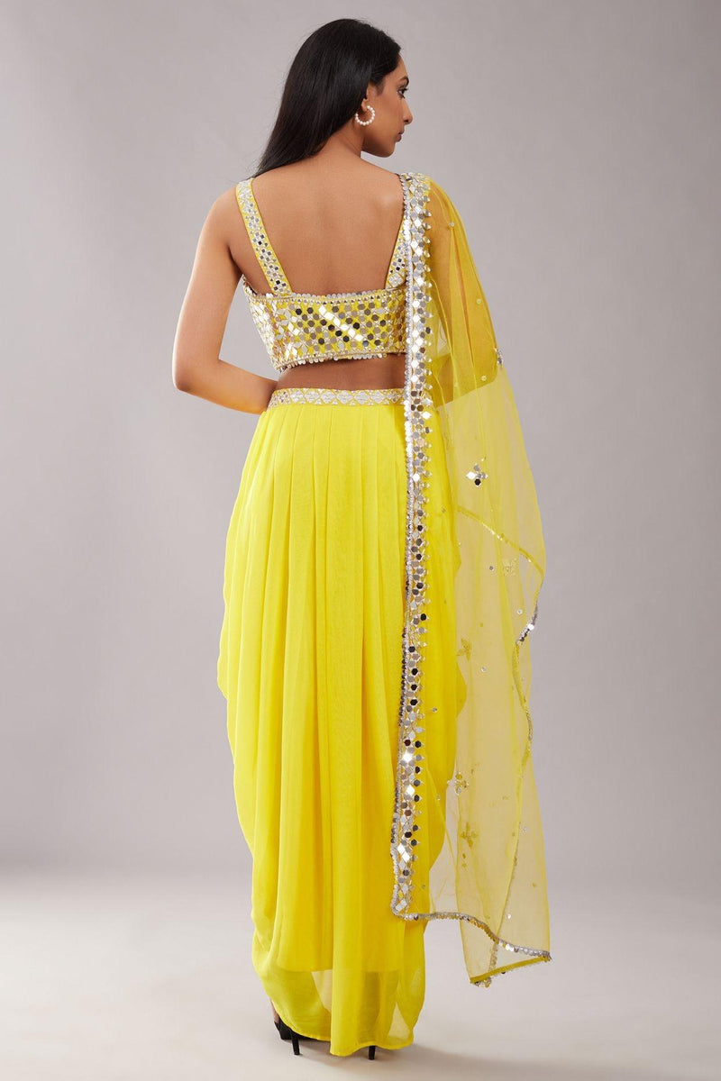 Yellow Mirror Blouse Cape Set - Preeti s kapoor