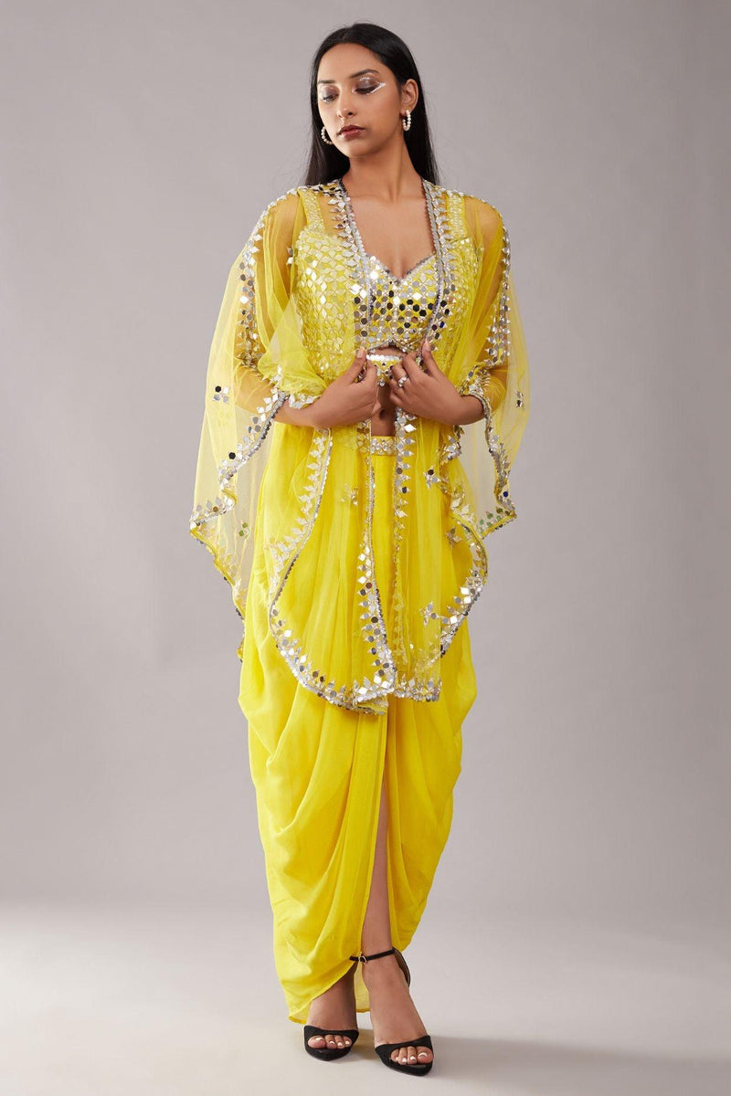 Yellow Mirror Cape Set - Preeti s kapoor