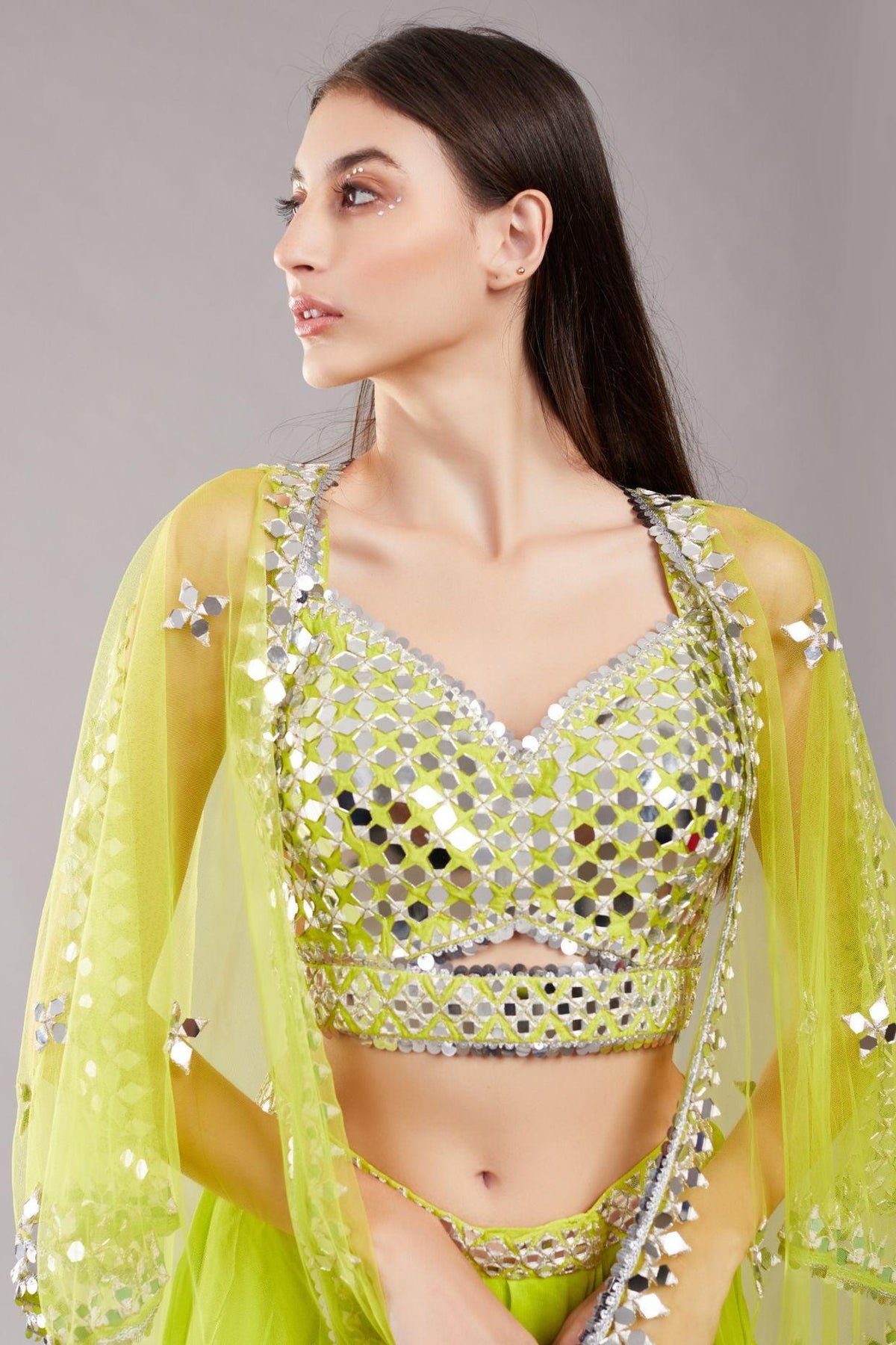 Lime Green Mirror Cape Set - Preeti s kapoor