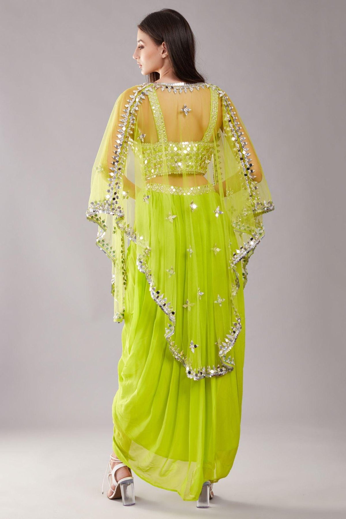 Lime Green Mirror Cape Set - Preeti s kapoor